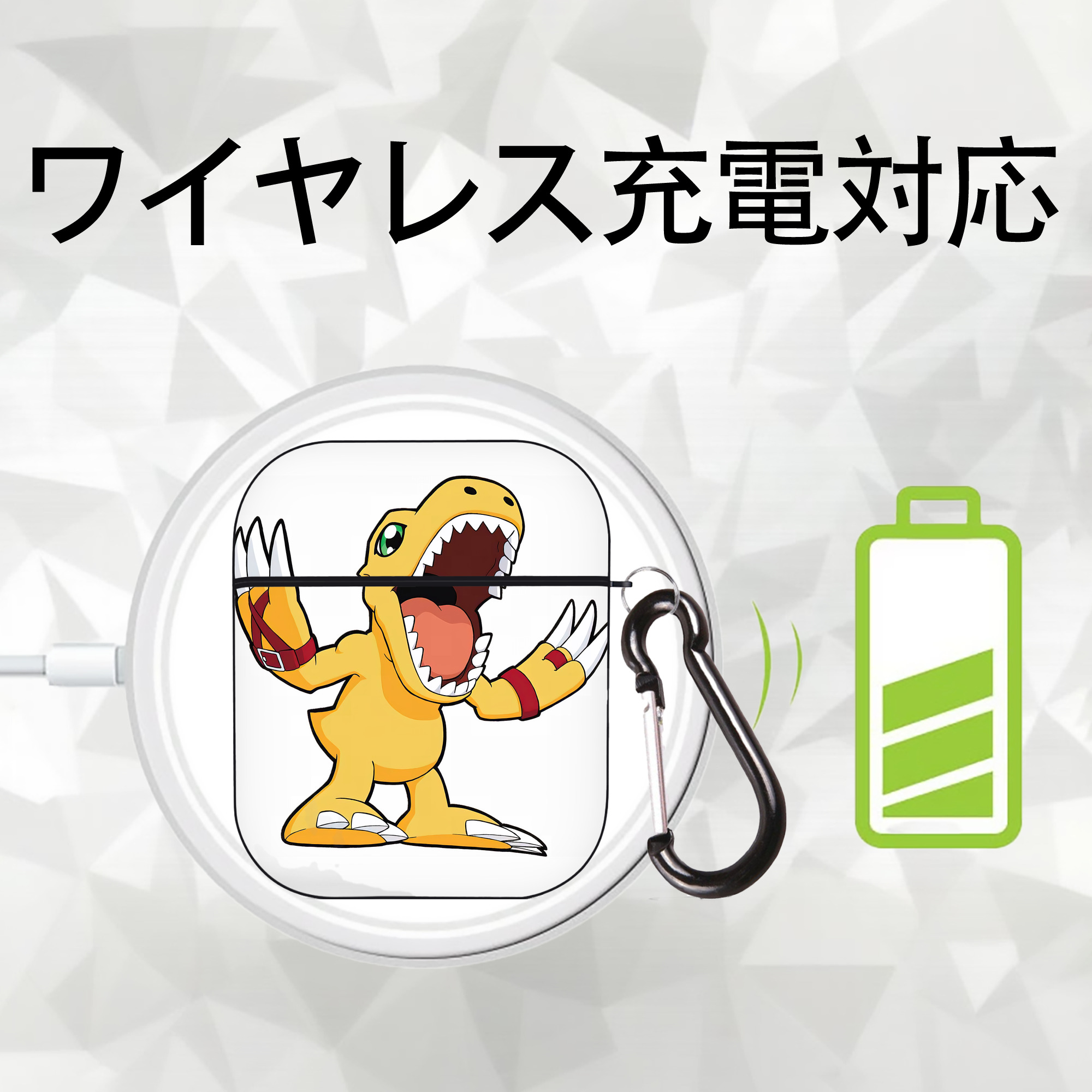 Digimon デジタルモンスター/デジモン AirPods 第2世代保護ケース ハードシェル ブラック 耐衝撃・防指紋・カラビナ付き
