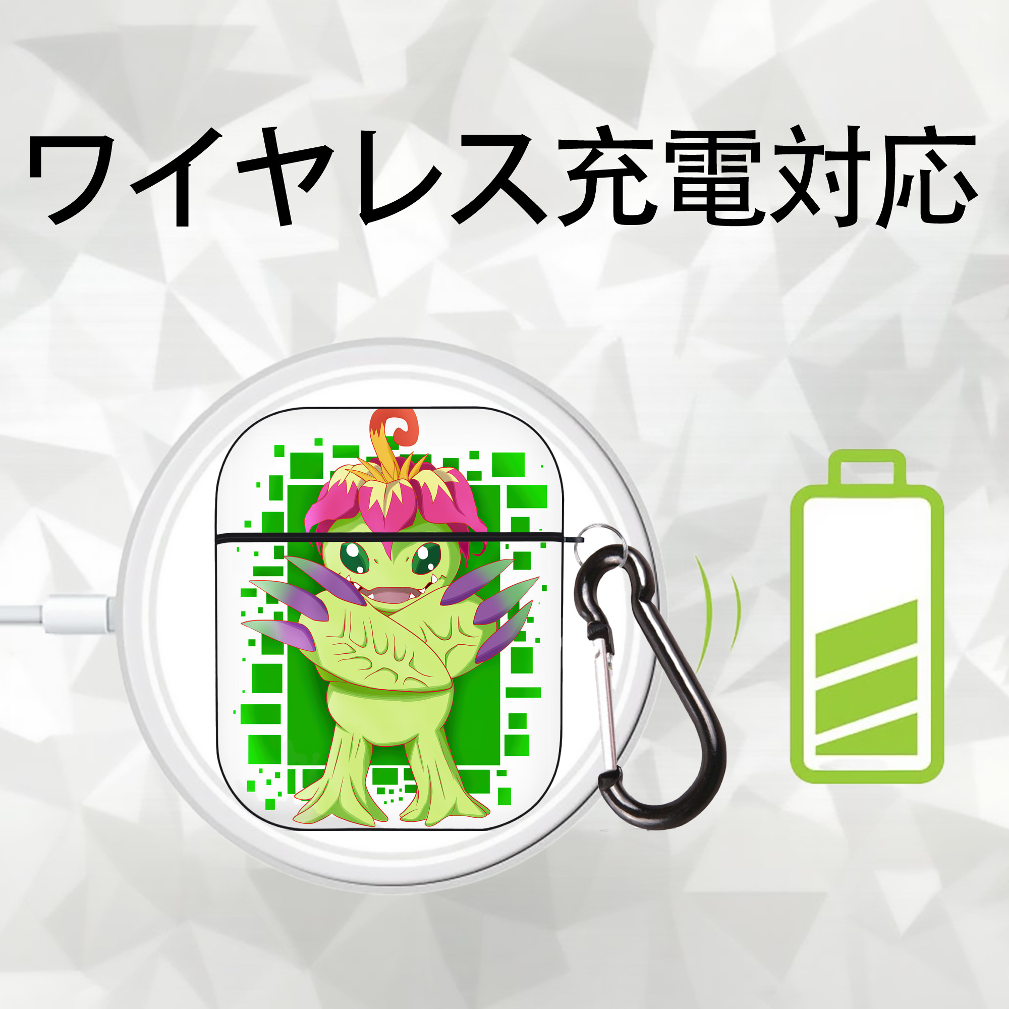 Digimon デジタルモンスター/デジモン AirPods 第2世代保護ケース ハードシェル ブラック 耐衝撃・防指紋・カラビナ付き