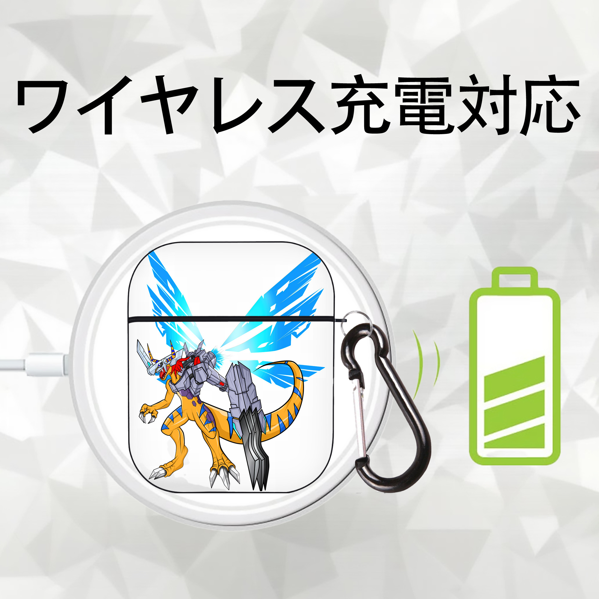 Digimon デジタルモンスター/デジモン AirPods 第2世代保護ケース ハードシェル ブラック 耐衝撃・防指紋・カラビナ付き
