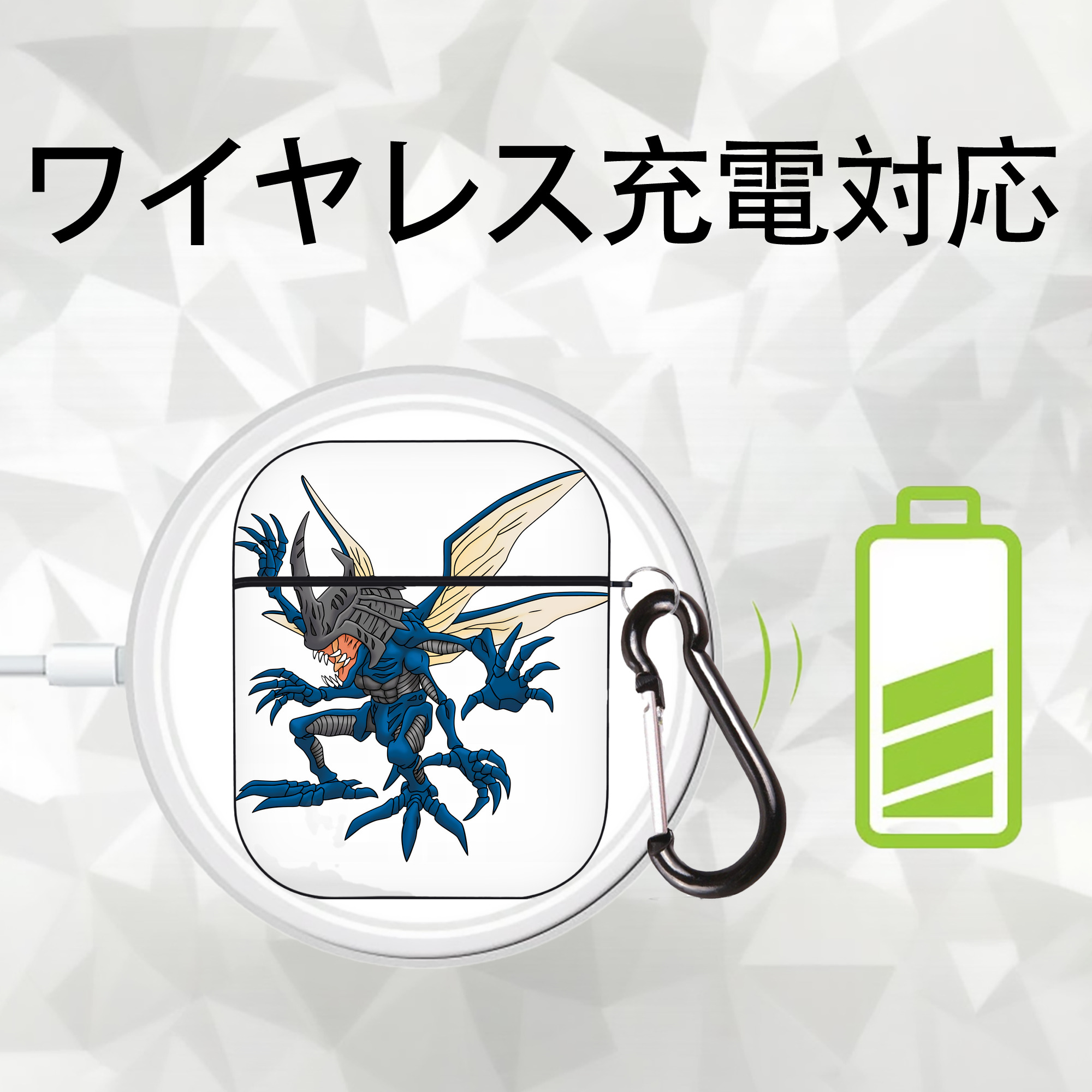 Digimon デジタルモンスター/デジモン AirPods 第2世代保護ケース ハードシェル ブラック 耐衝撃・防指紋・カラビナ付き