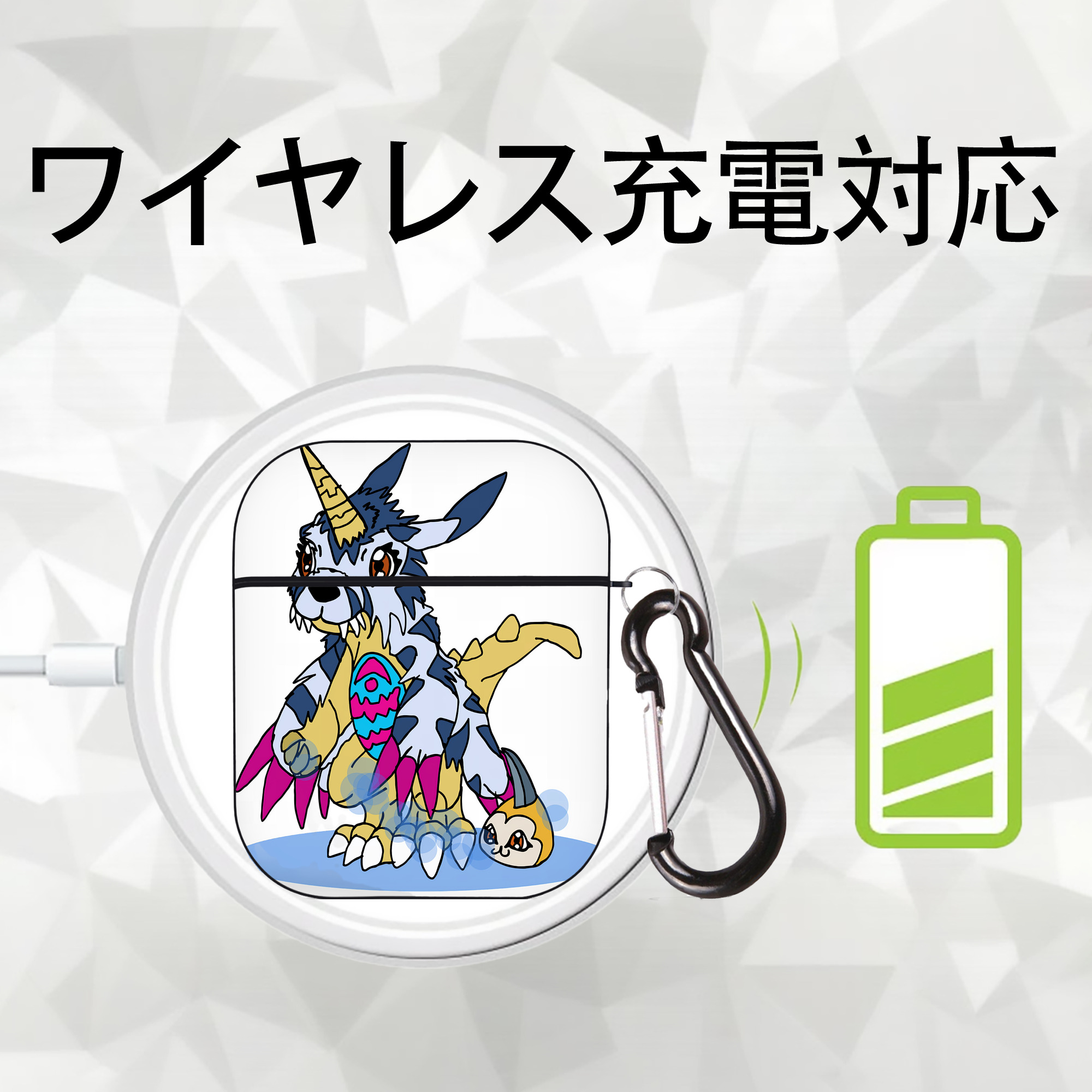 Digimon デジタルモンスター/デジモン AirPods 第2世代保護ケース ハードシェル ブラック 耐衝撃・防指紋・カラビナ付き