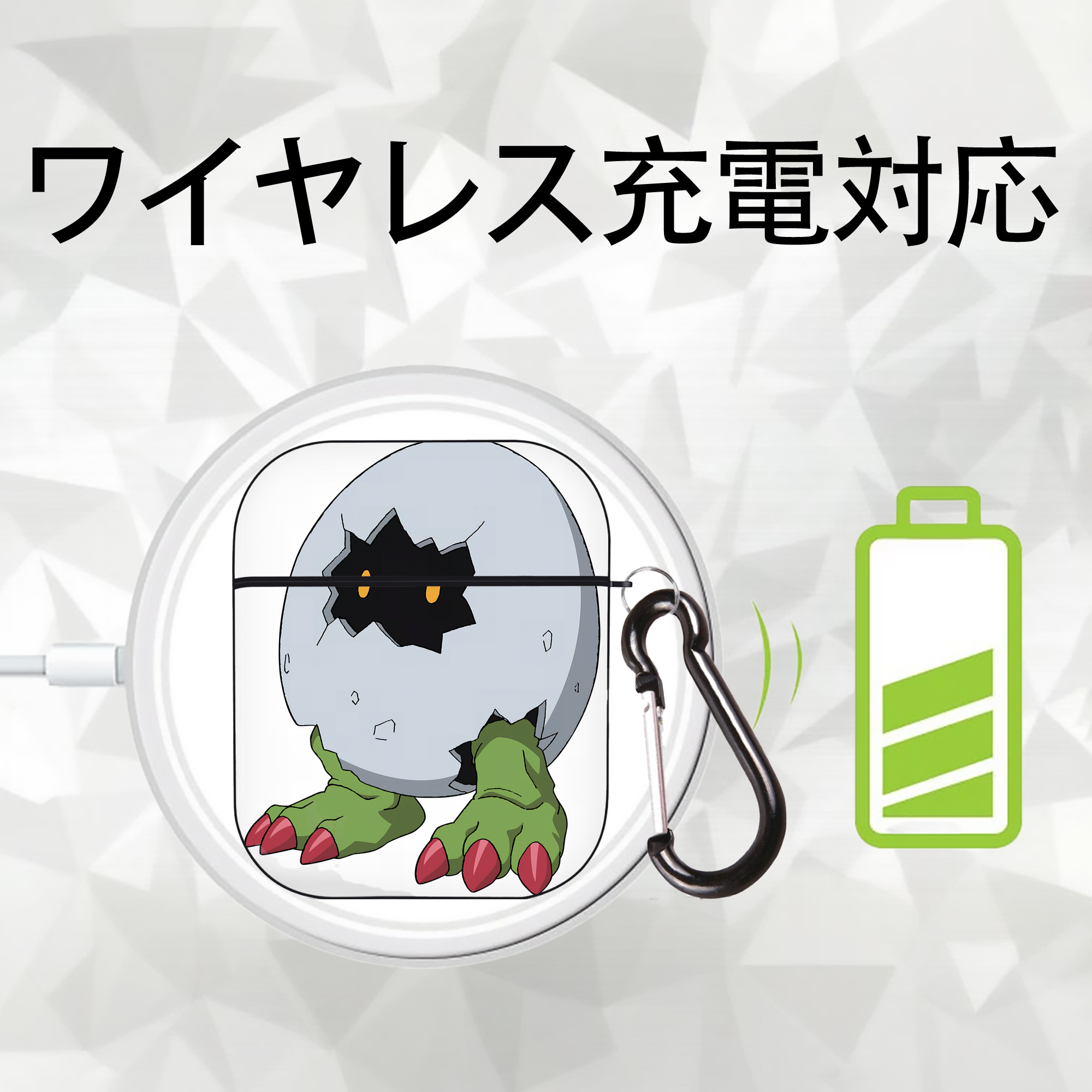 Digimon デジタルモンスター/デジモン AirPods 第2世代保護ケース ハードシェル ブラック 耐衝撃・防指紋・カラビナ付き