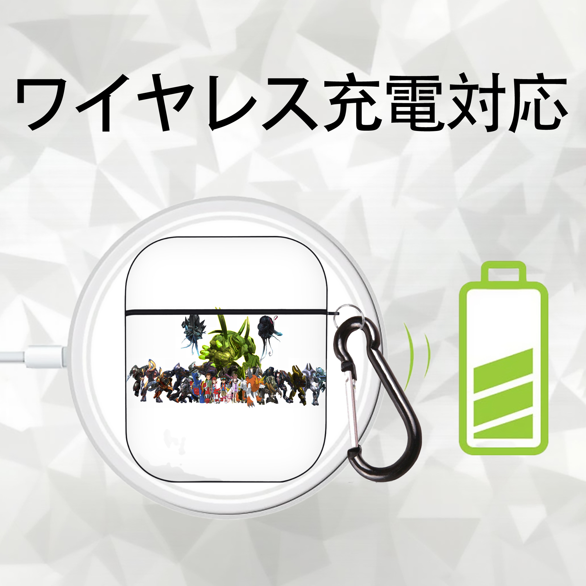 Digimon デジタルモンスター/デジモン AirPods 第2世代保護ケース ハードシェル ブラック 耐衝撃・防指紋・カラビナ付き