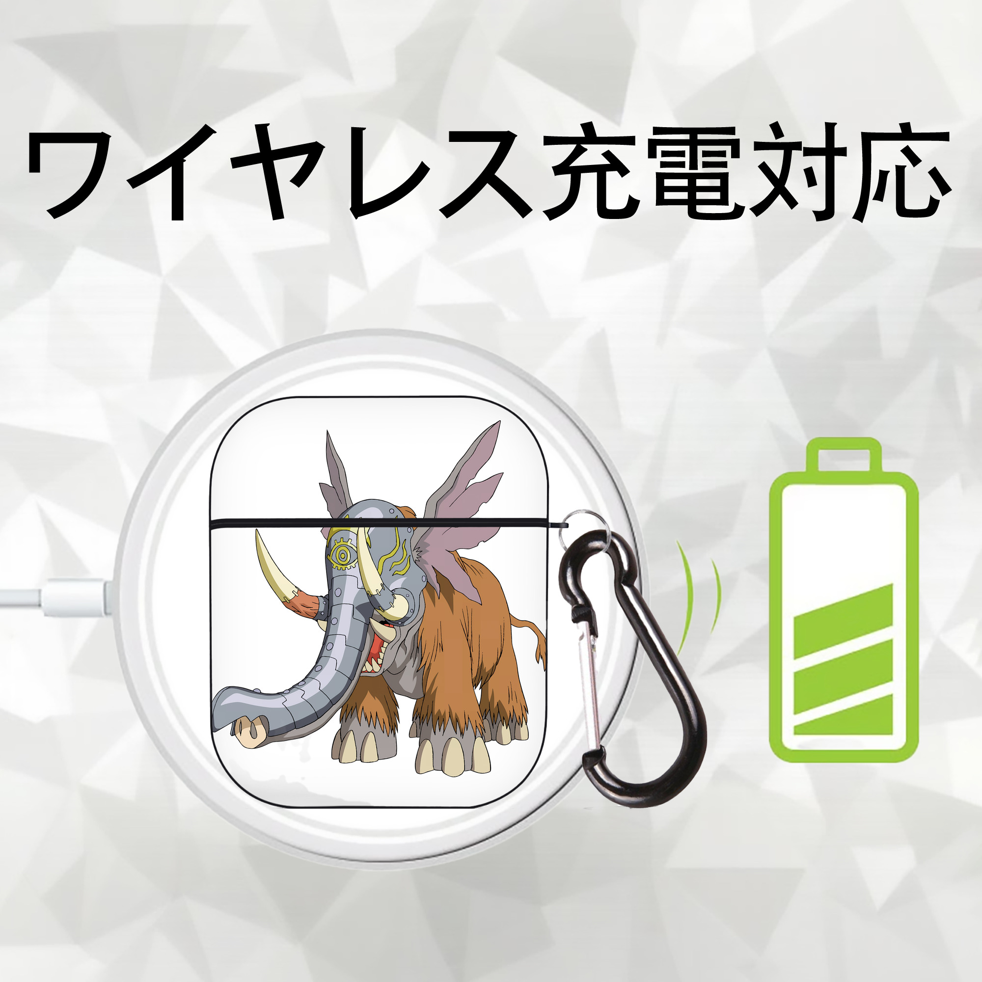 Digimon デジタルモンスター/デジモン AirPods 第2世代保護ケース ハードシェル ブラック 耐衝撃・防指紋・カラビナ付き