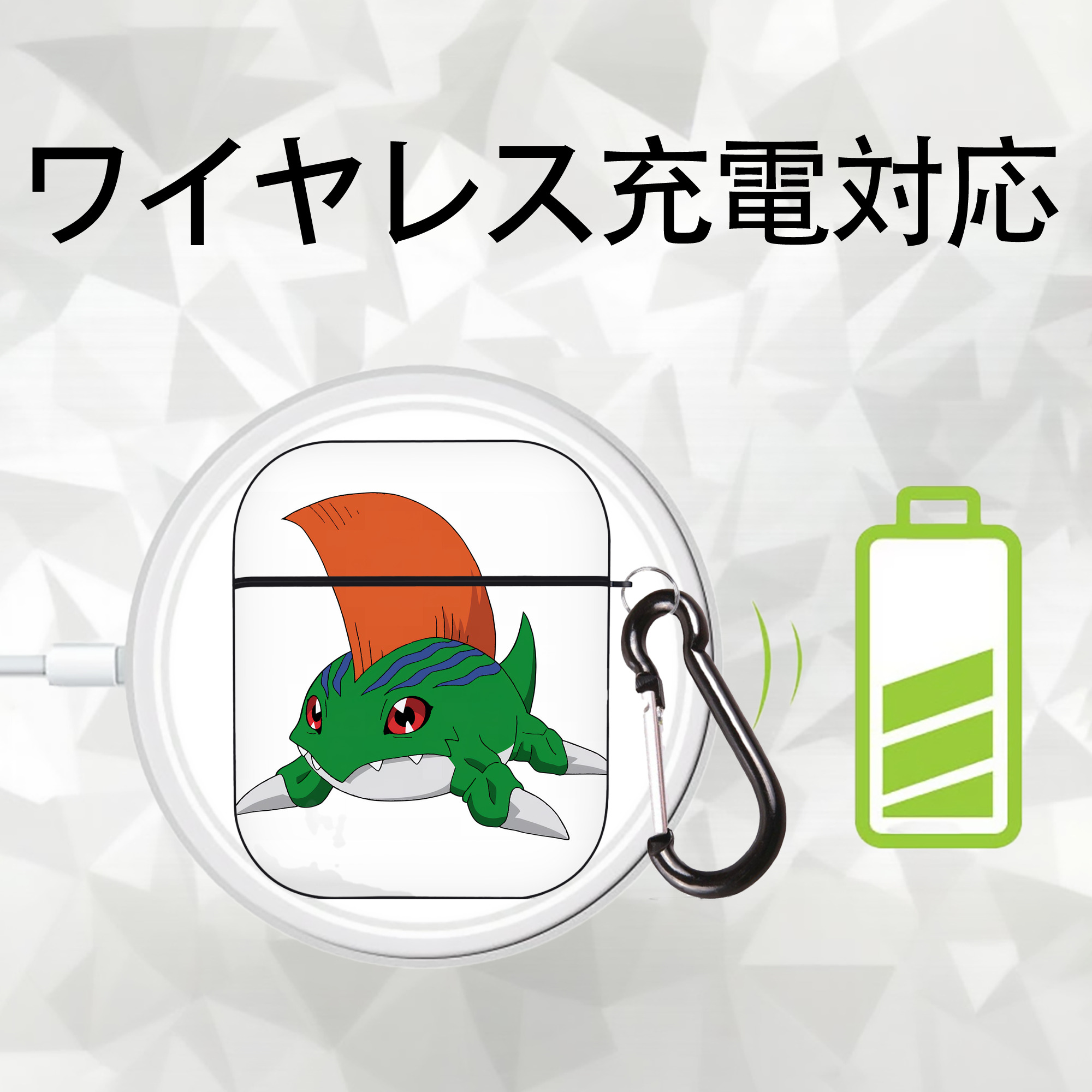 Digimon デジタルモンスター/デジモン AirPods 第2世代保護ケース ハードシェル ブラック 耐衝撃・防指紋・カラビナ付き