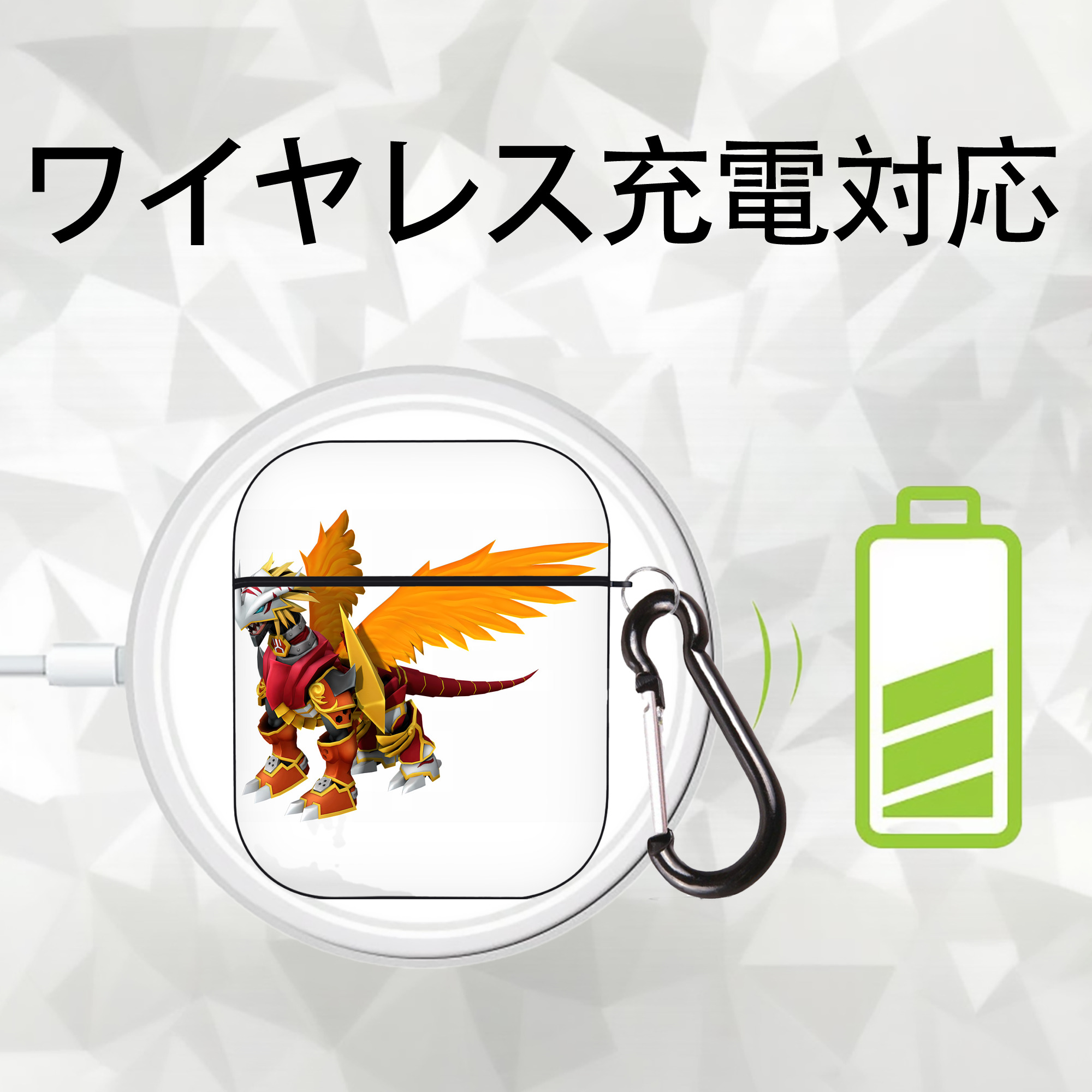 Digimon デジタルモンスター/デジモン AirPods 第2世代保護ケース ハードシェル ブラック 耐衝撃・防指紋・カラビナ付き
