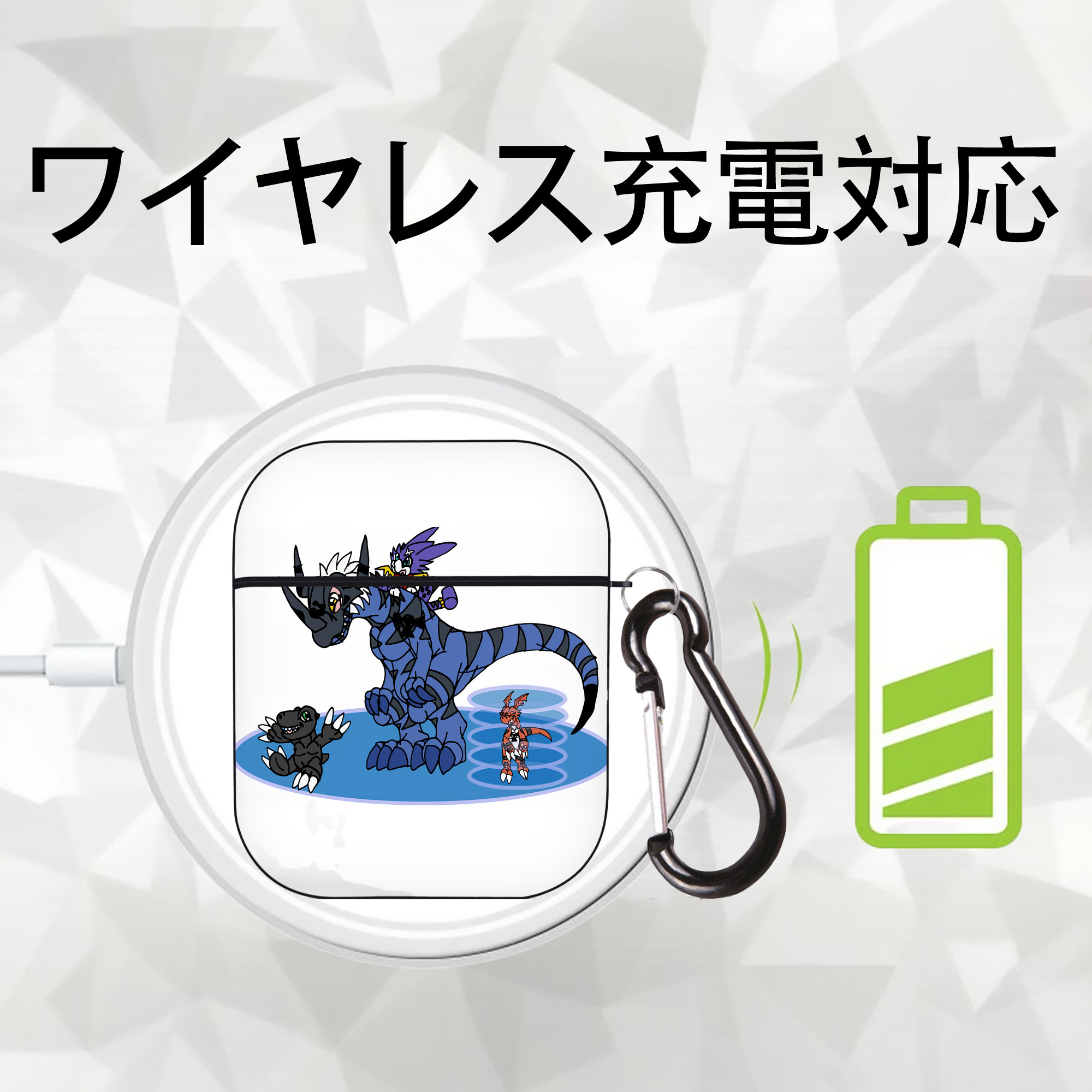 Digimon デジタルモンスター/デジモン AirPods 第2世代保護ケース ハードシェル ブラック 耐衝撃・防指紋・カラビナ付き