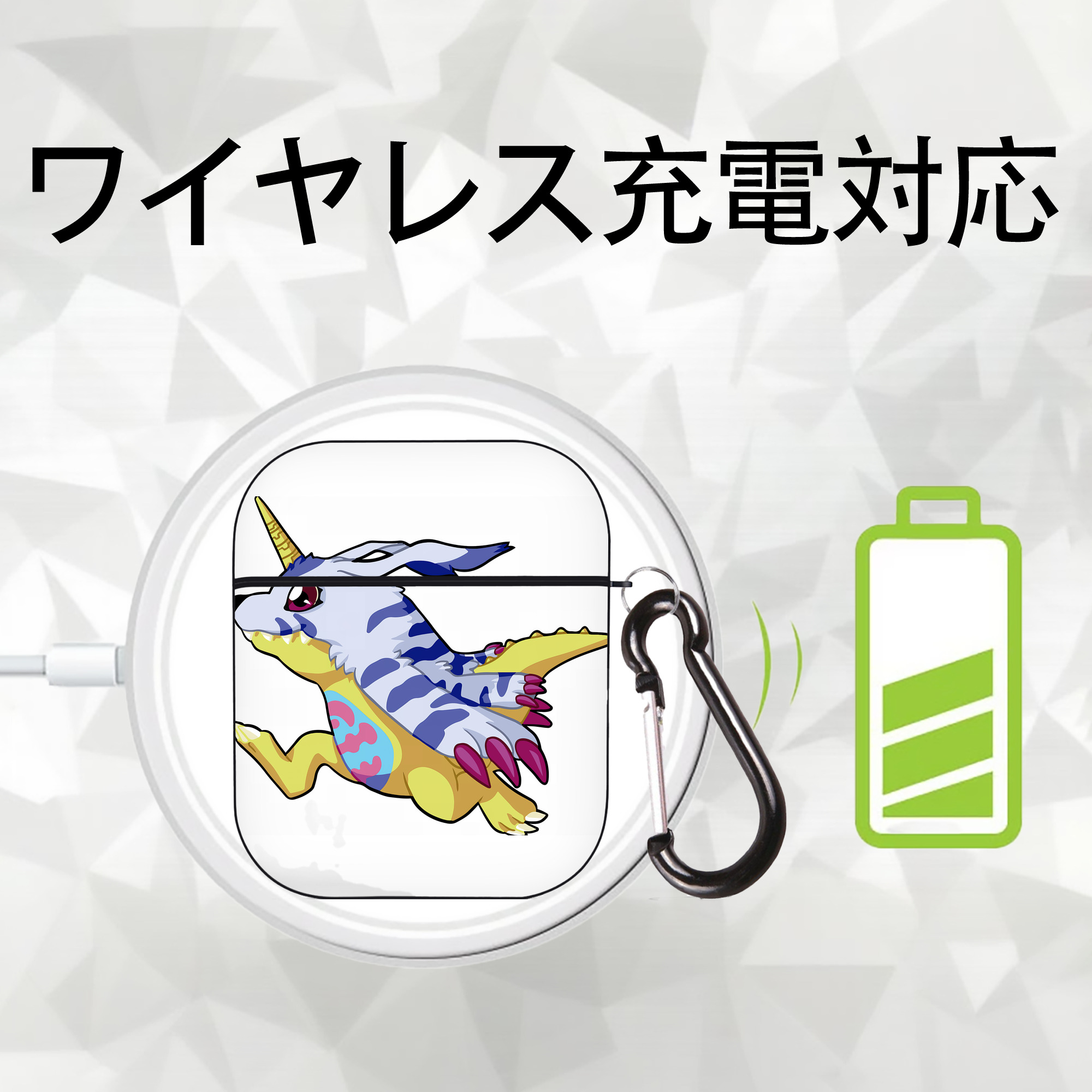 Digimon デジタルモンスター/デジモン AirPods 第2世代保護ケース ハードシェル ブラック 耐衝撃・防指紋・カラビナ付き