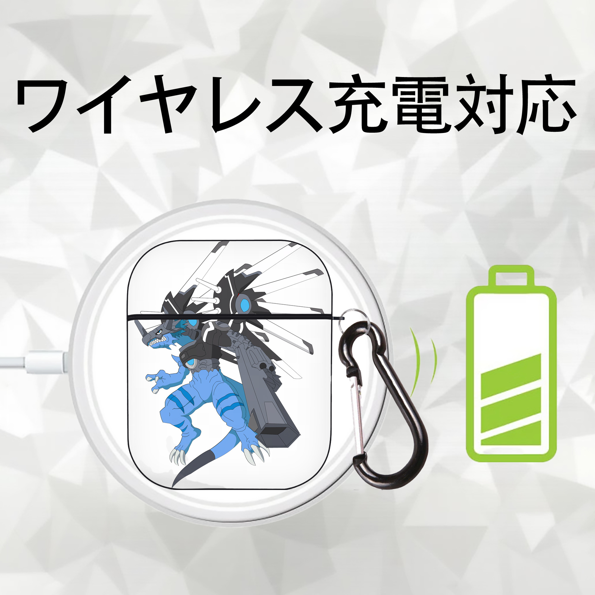 Digimon デジタルモンスター/デジモン AirPods 第2世代保護ケース ハードシェル ブラック 耐衝撃・防指紋・カラビナ付き