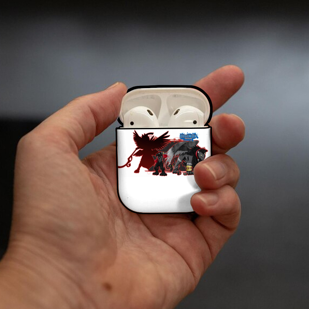 Digimon デジタルモンスター/デジモン AirPods 第2世代保護ケース ハードシェル ブラック 耐衝撃・防指紋・カラビナ付き