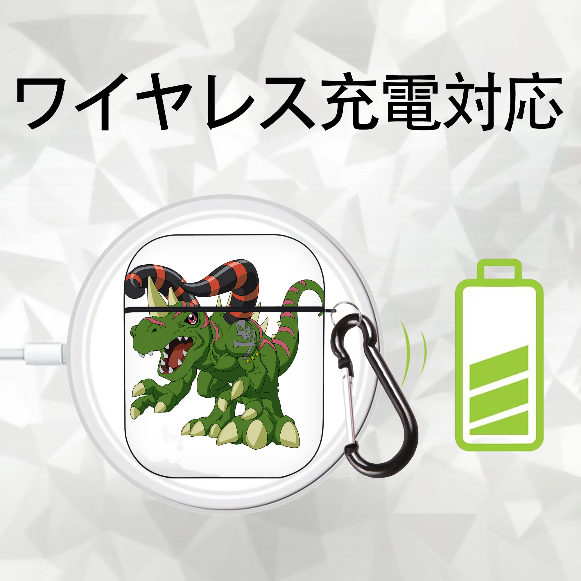 Digimon デジタルモンスター/デジモン AirPods 第2世代保護ケース ハードシェル ブラック 耐衝撃・防指紋・カラビナ付き