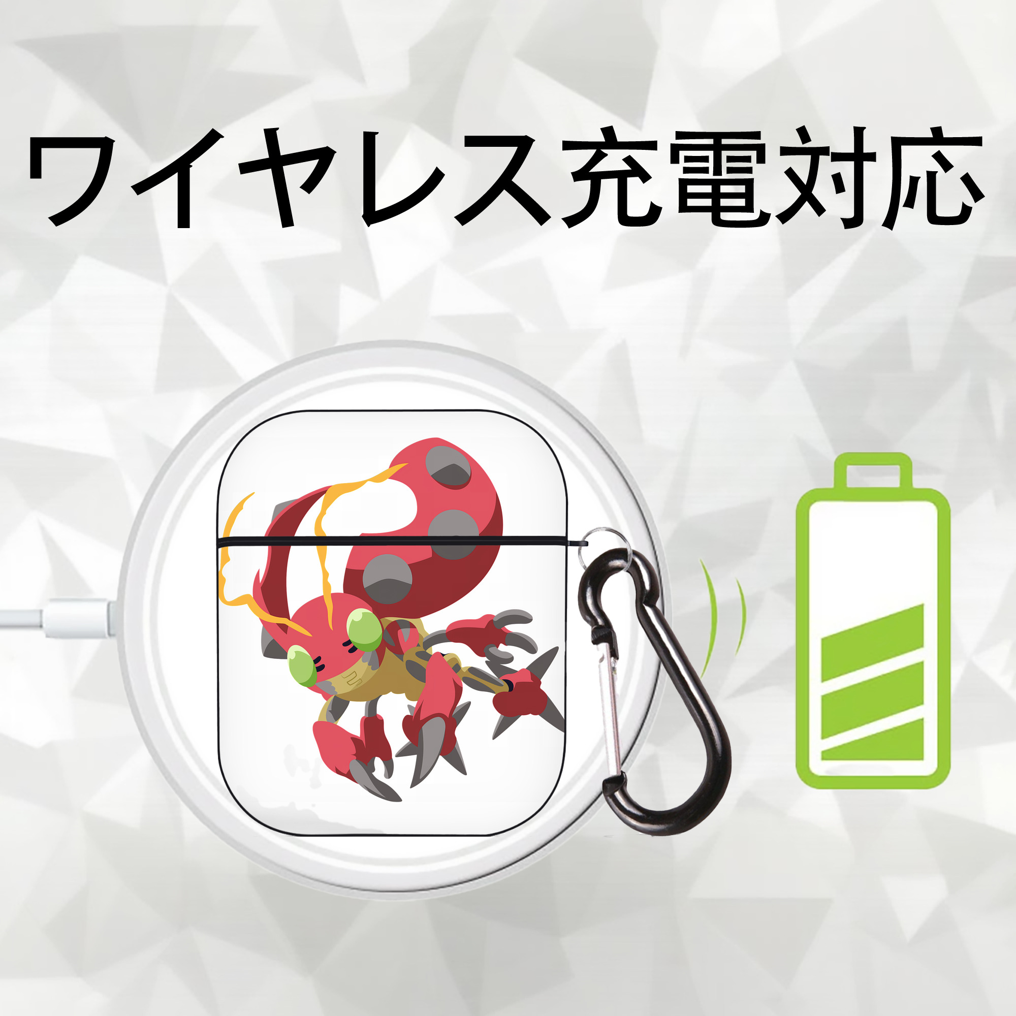 Digimon デジタルモンスター/デジモン AirPods 第2世代保護ケース ハードシェル ブラック 耐衝撃・防指紋・カラビナ付き