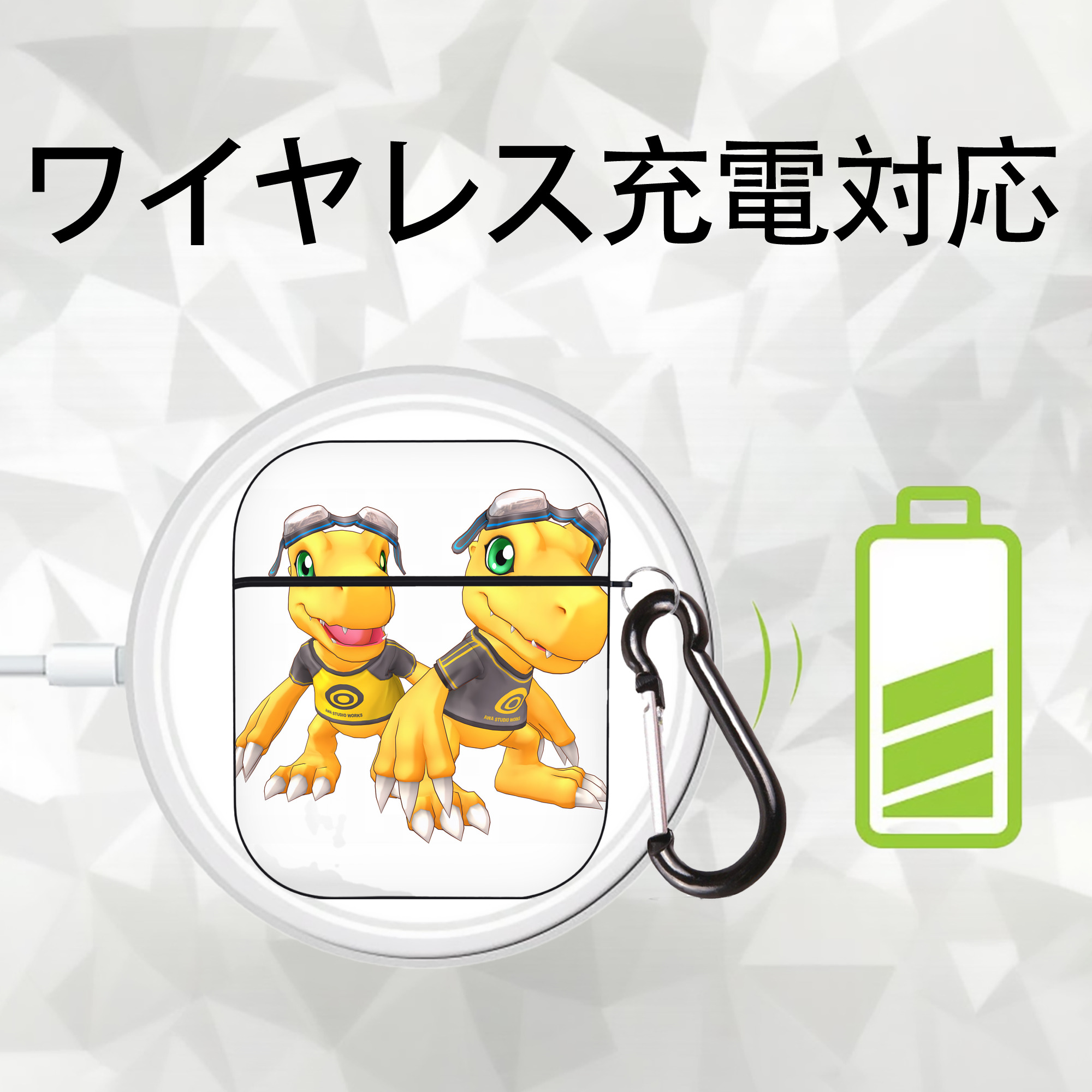 Digimon デジタルモンスター/デジモン AirPods 第2世代保護ケース ハードシェル ブラック 耐衝撃・防指紋・カラビナ付き
