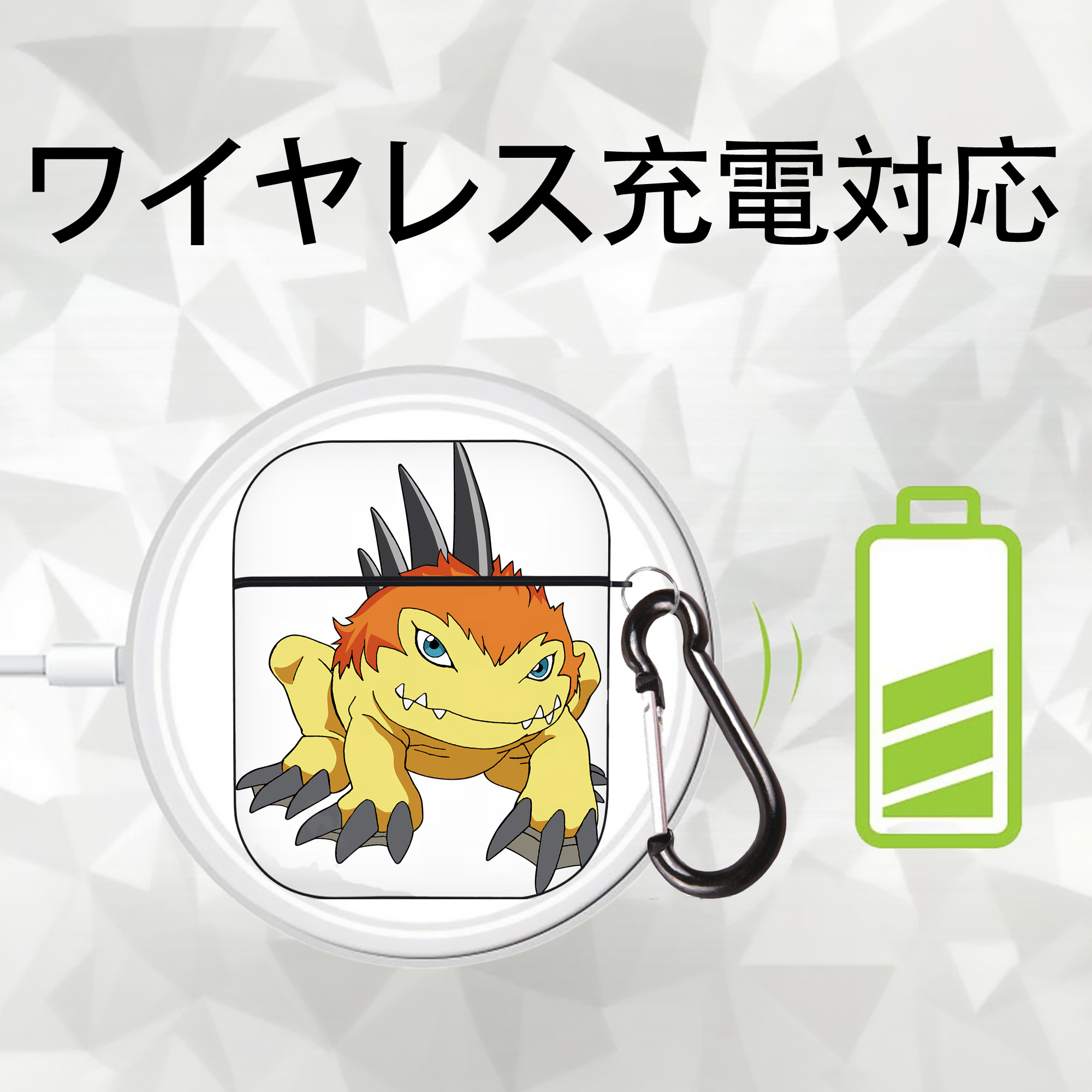Digimon デジタルモンスター/デジモン AirPods 第2世代保護ケース ハードシェル ブラック 耐衝撃・防指紋・カラビナ付き