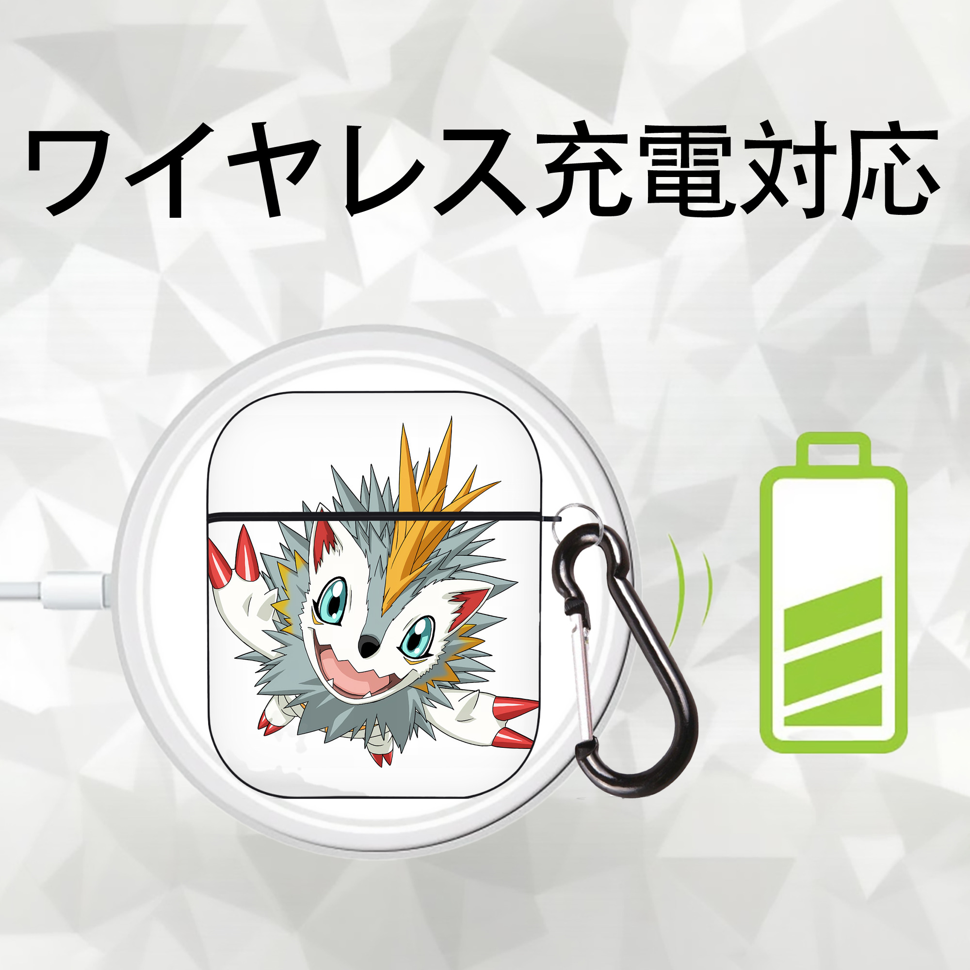 Digimon デジタルモンスター/デジモン AirPods 第2世代保護ケース ハードシェル ブラック 耐衝撃・防指紋・カラビナ付き