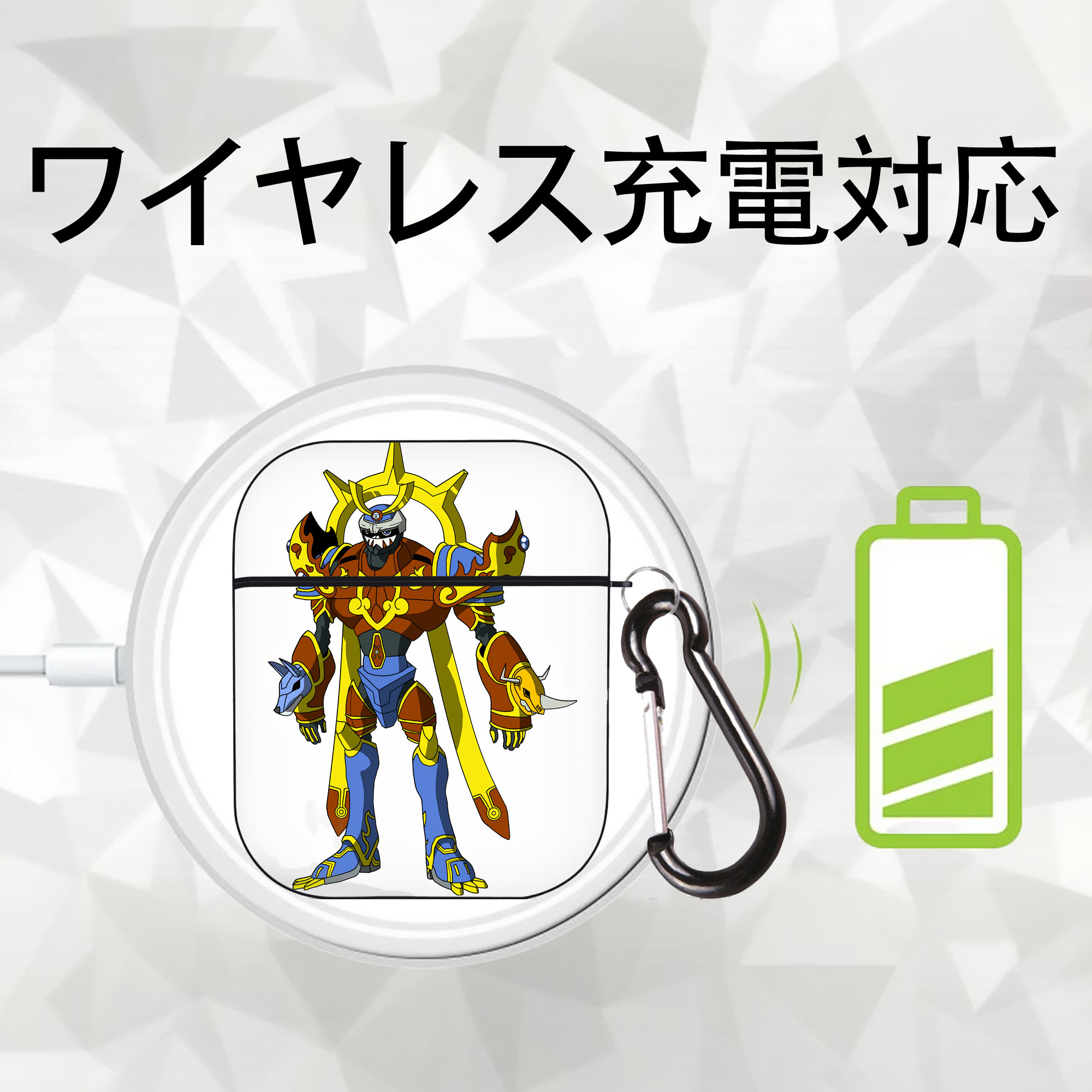 Digimon デジタルモンスター/デジモン AirPods 第2世代保護ケース ハードシェル ブラック 耐衝撃・防指紋・カラビナ付き