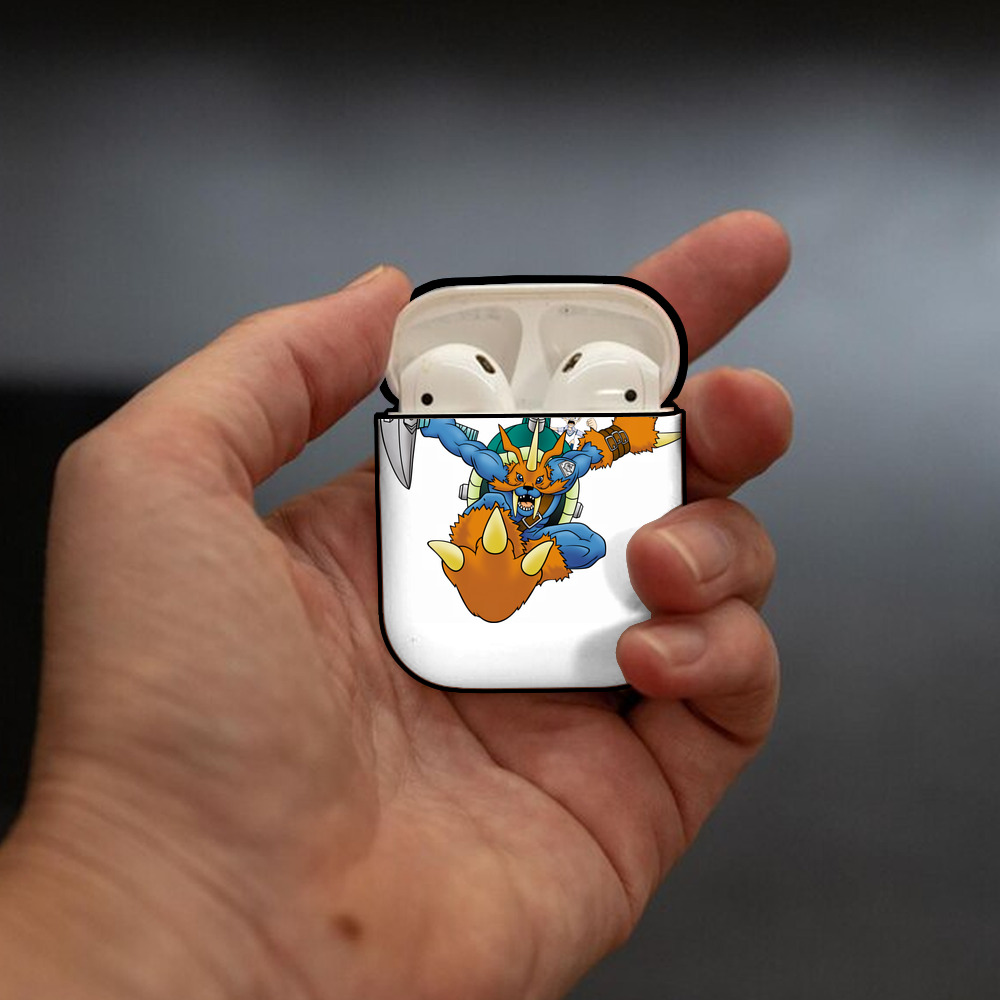 Digimon デジタルモンスター/デジモン AirPods 第2世代保護ケース ハードシェル ブラック 耐衝撃・防指紋・カラビナ付き