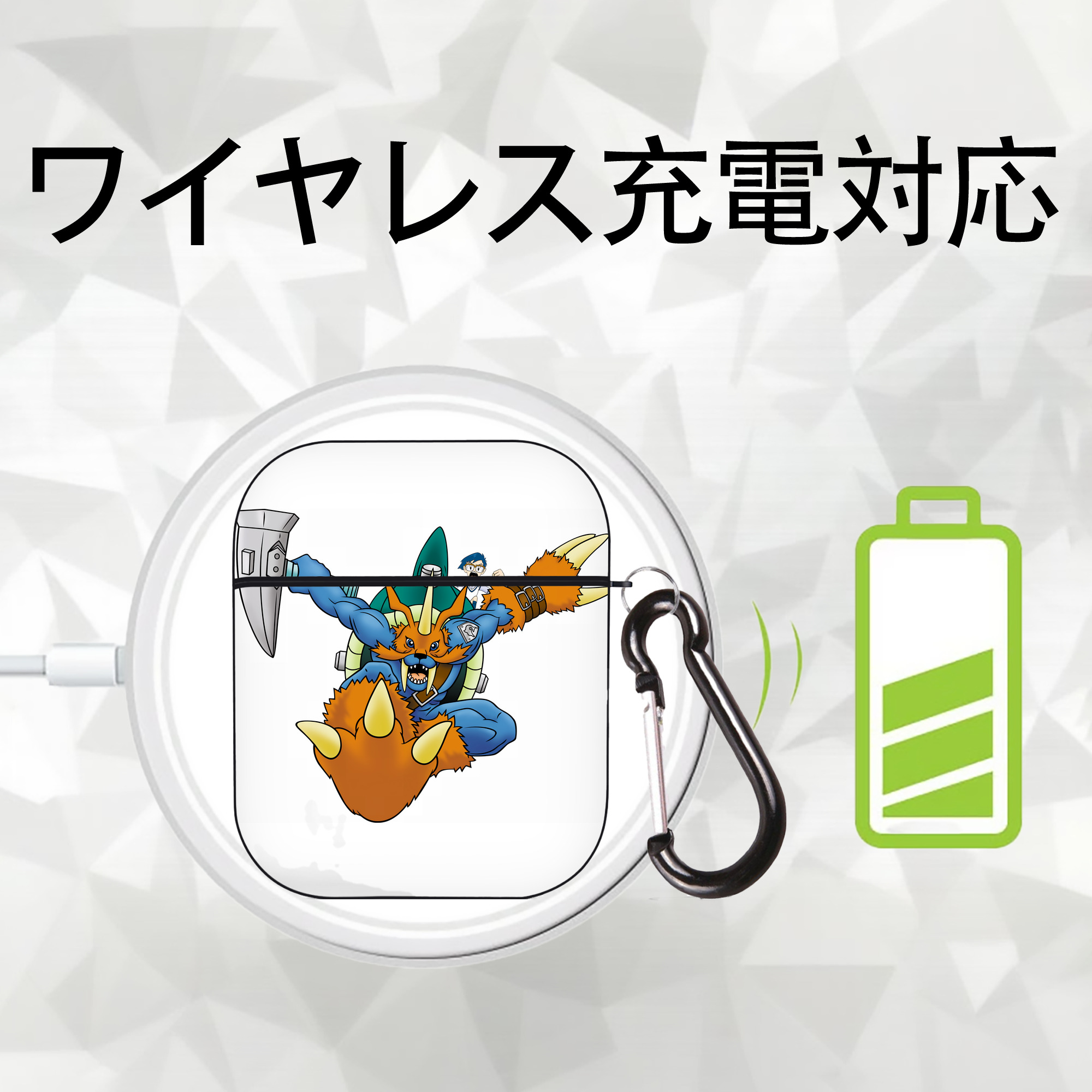 Digimon デジタルモンスター/デジモン AirPods 第2世代保護ケース ハードシェル ブラック 耐衝撃・防指紋・カラビナ付き