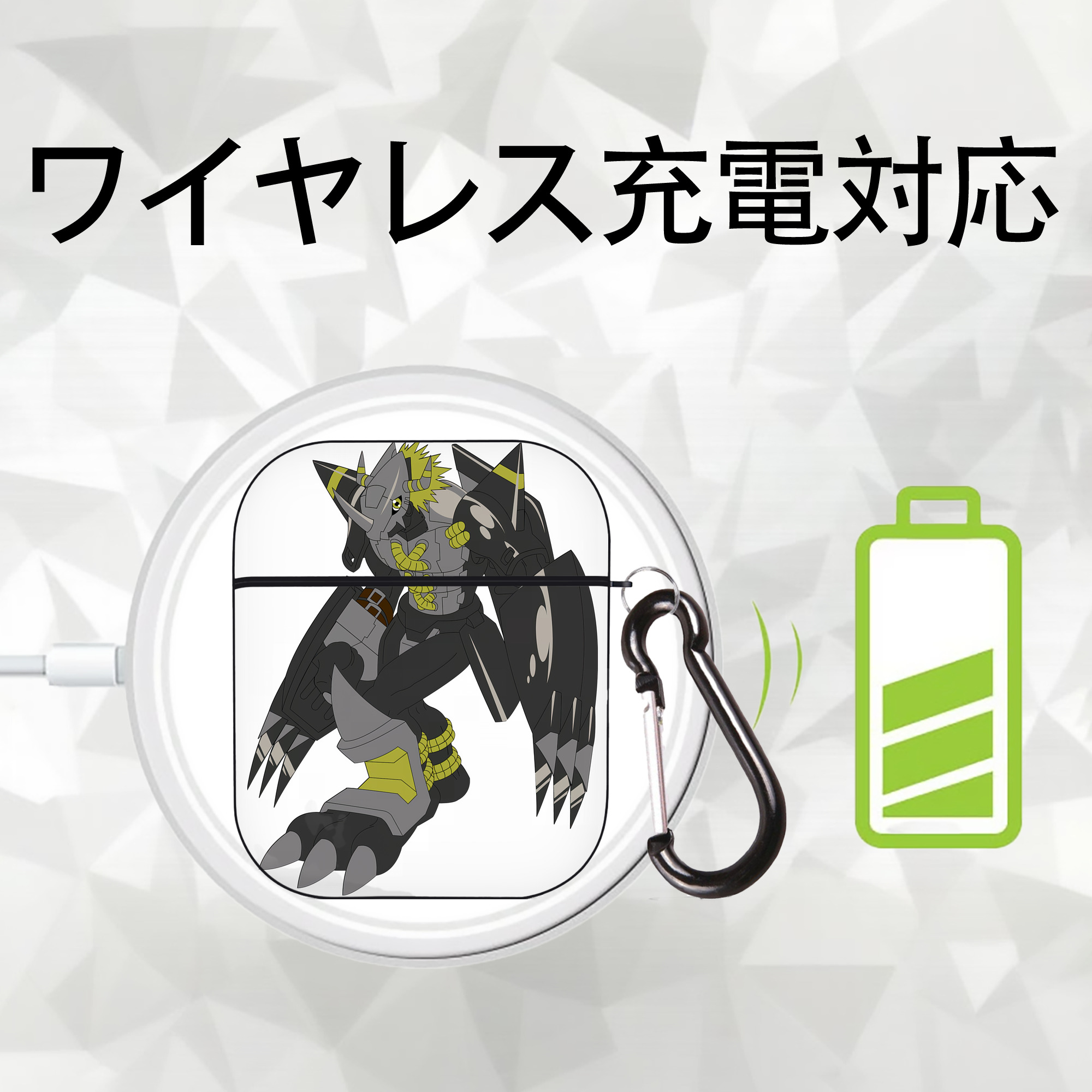 Digimon デジタルモンスター/デジモン AirPods 第2世代保護ケース ハードシェル ブラック 耐衝撃・防指紋・カラビナ付き