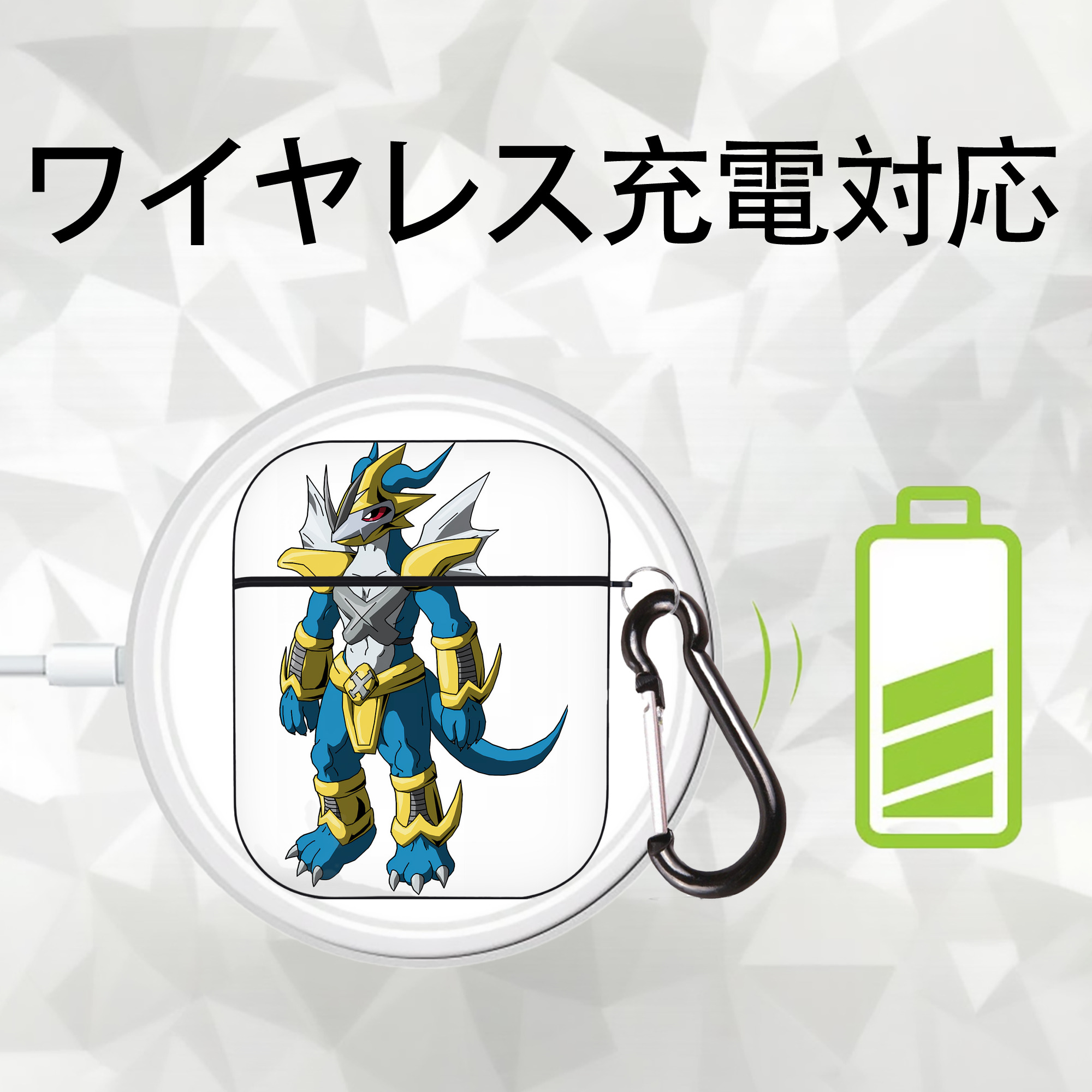 Digimon デジタルモンスター/デジモン AirPods 第2世代保護ケース ハードシェル ブラック 耐衝撃・防指紋・カラビナ付き