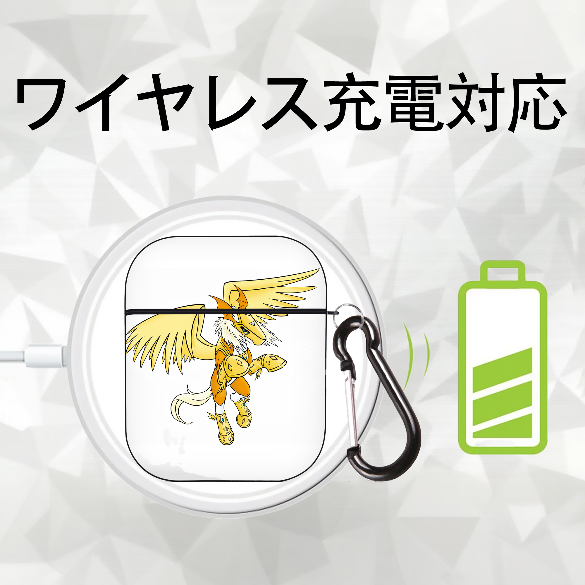 Digimon デジタルモンスター/デジモン AirPods 第2世代保護ケース ハードシェル ブラック 耐衝撃・防指紋・カラビナ付き
