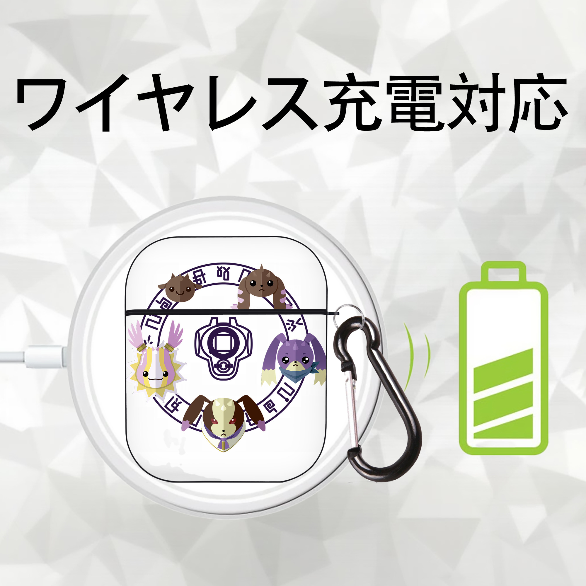 Digimon デジタルモンスター/デジモン AirPods 第2世代保護ケース ハードシェル ブラック 耐衝撃・防指紋・カラビナ付き
