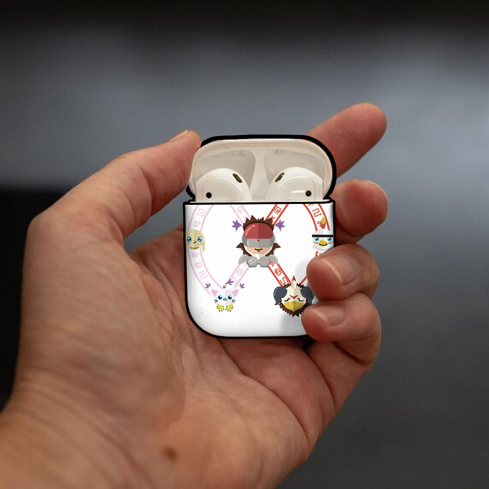 Digimon デジタルモンスター/デジモン AirPods 第2世代保護ケース ハードシェル ブラック 耐衝撃・防指紋・カラビナ付き