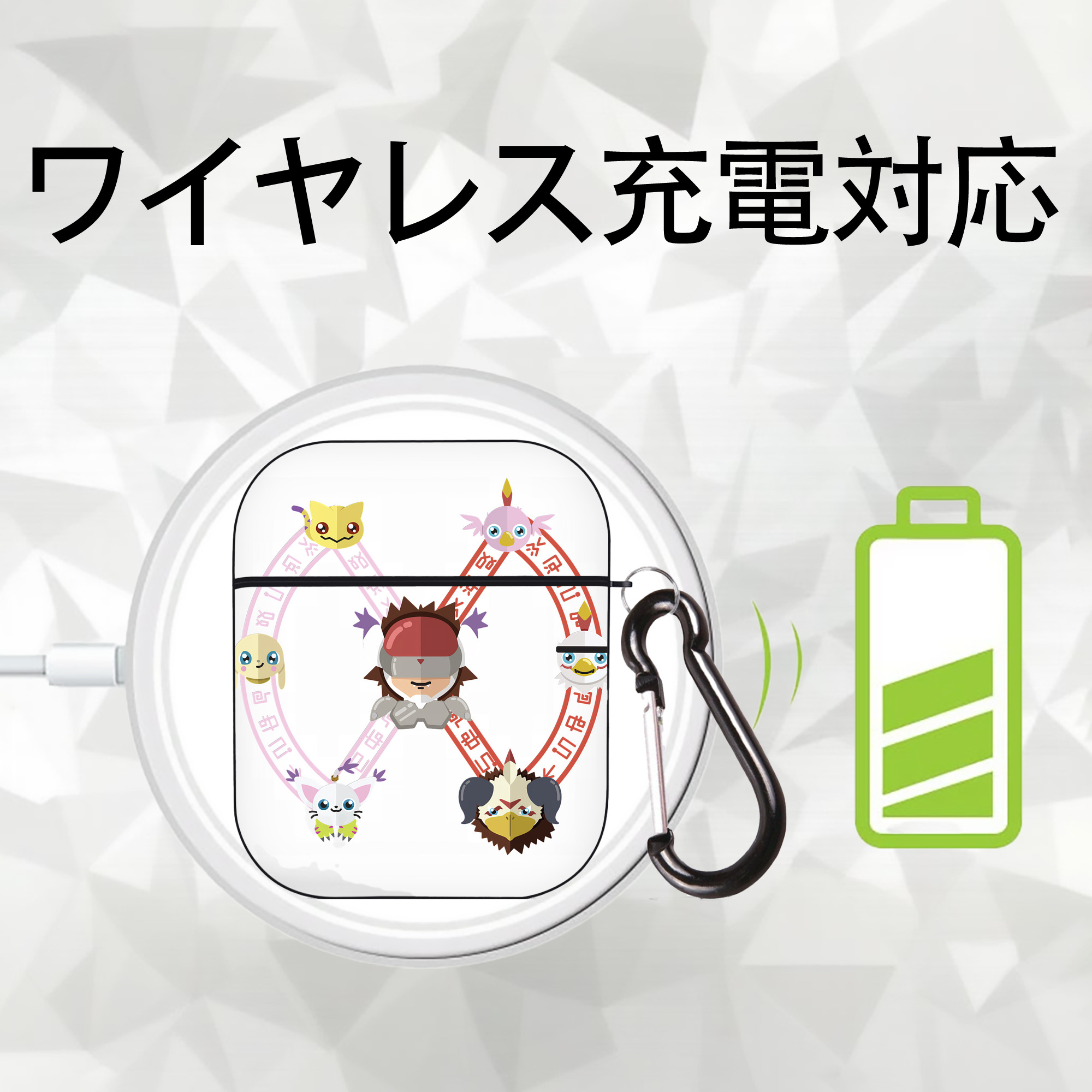 Digimon デジタルモンスター/デジモン AirPods 第2世代保護ケース ハードシェル ブラック 耐衝撃・防指紋・カラビナ付き