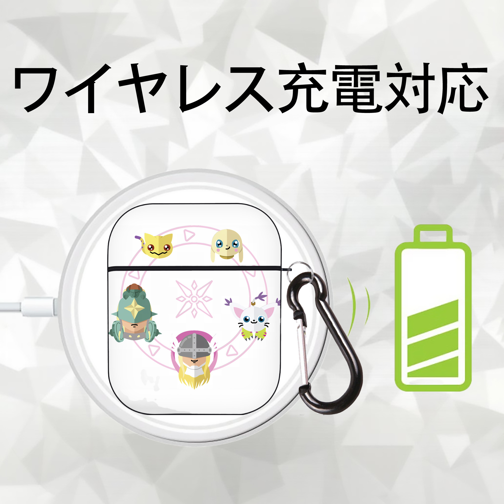 Digimon デジタルモンスター/デジモン AirPods 第2世代保護ケース ハードシェル ブラック 耐衝撃・防指紋・カラビナ付き