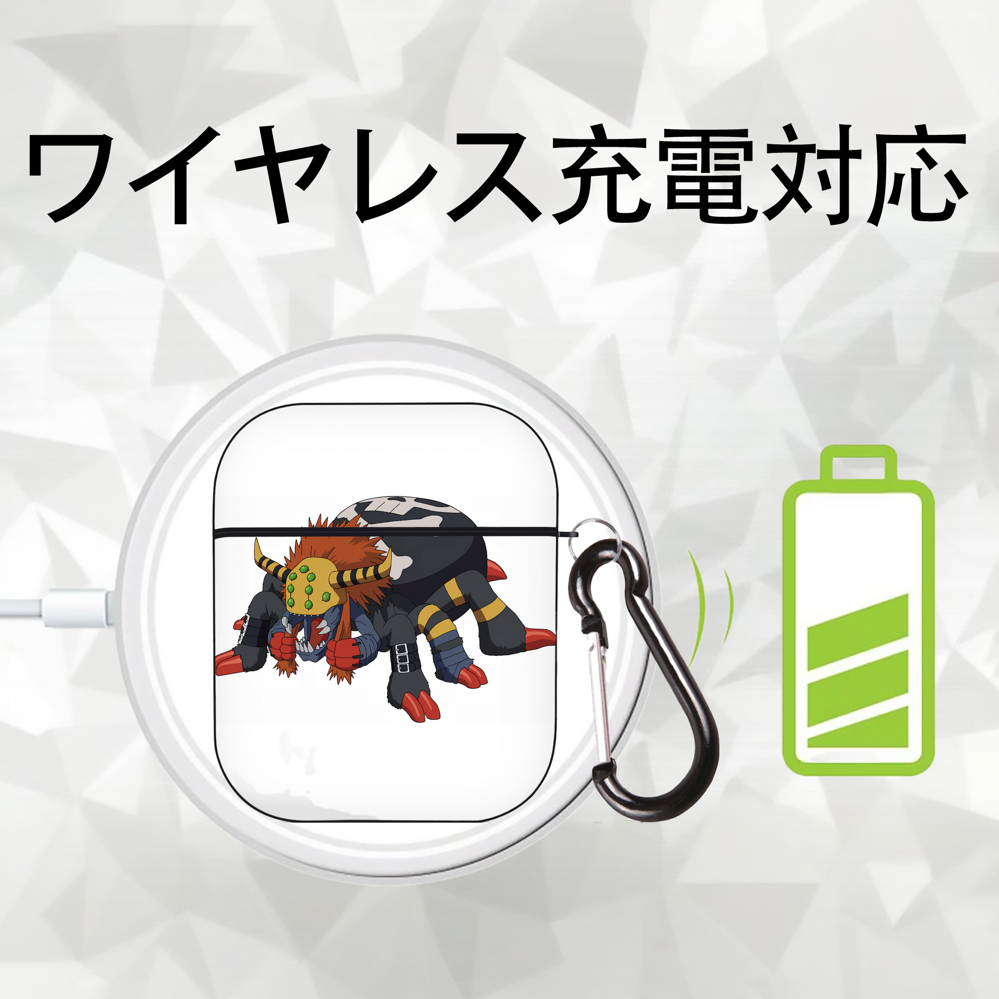 Digimon デジタルモンスター/デジモン AirPods 第2世代保護ケース ハードシェル ブラック 耐衝撃・防指紋・カラビナ付き