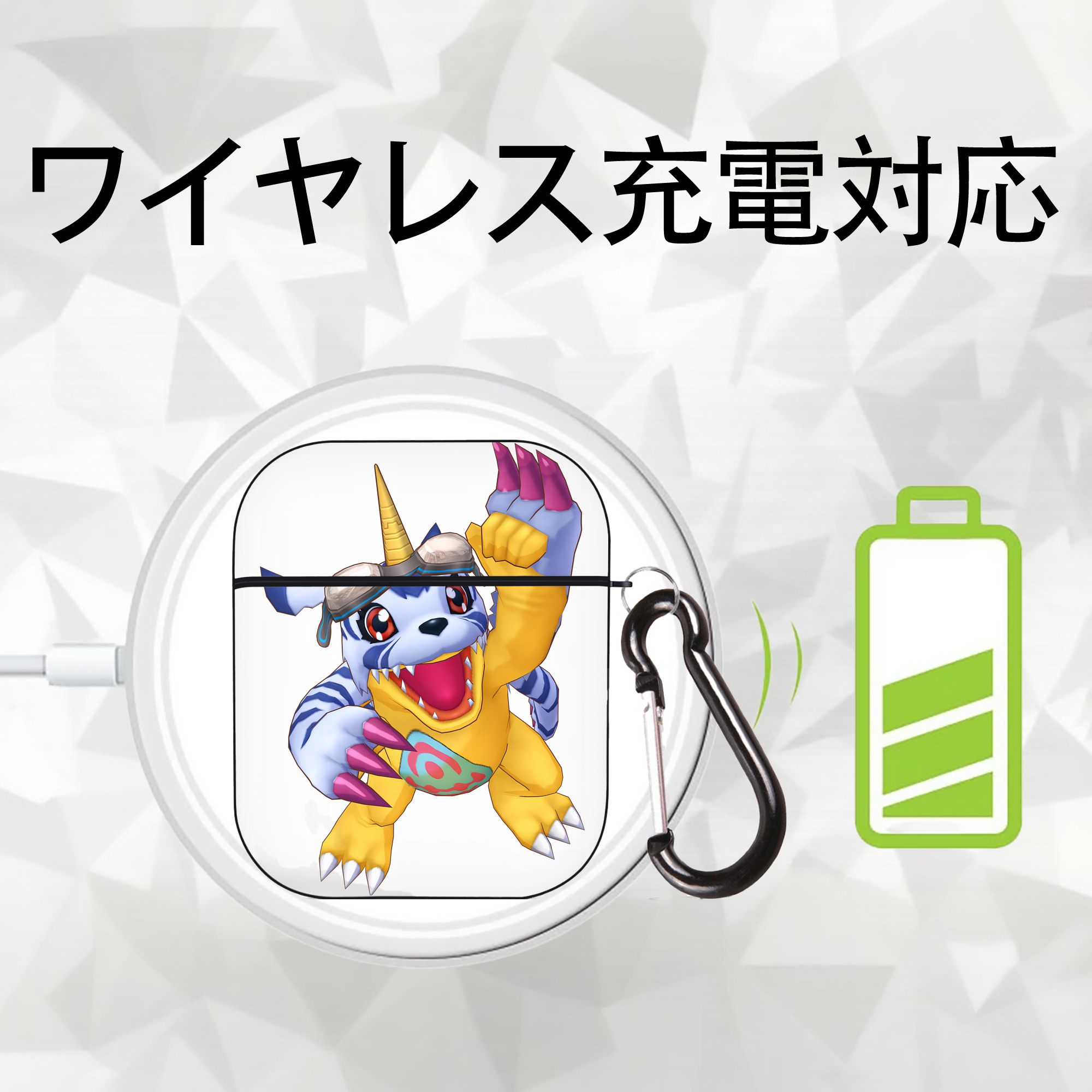 Digimon デジタルモンスター/デジモン AirPods 第2世代保護ケース ハードシェル ブラック 耐衝撃・防指紋・カラビナ付き