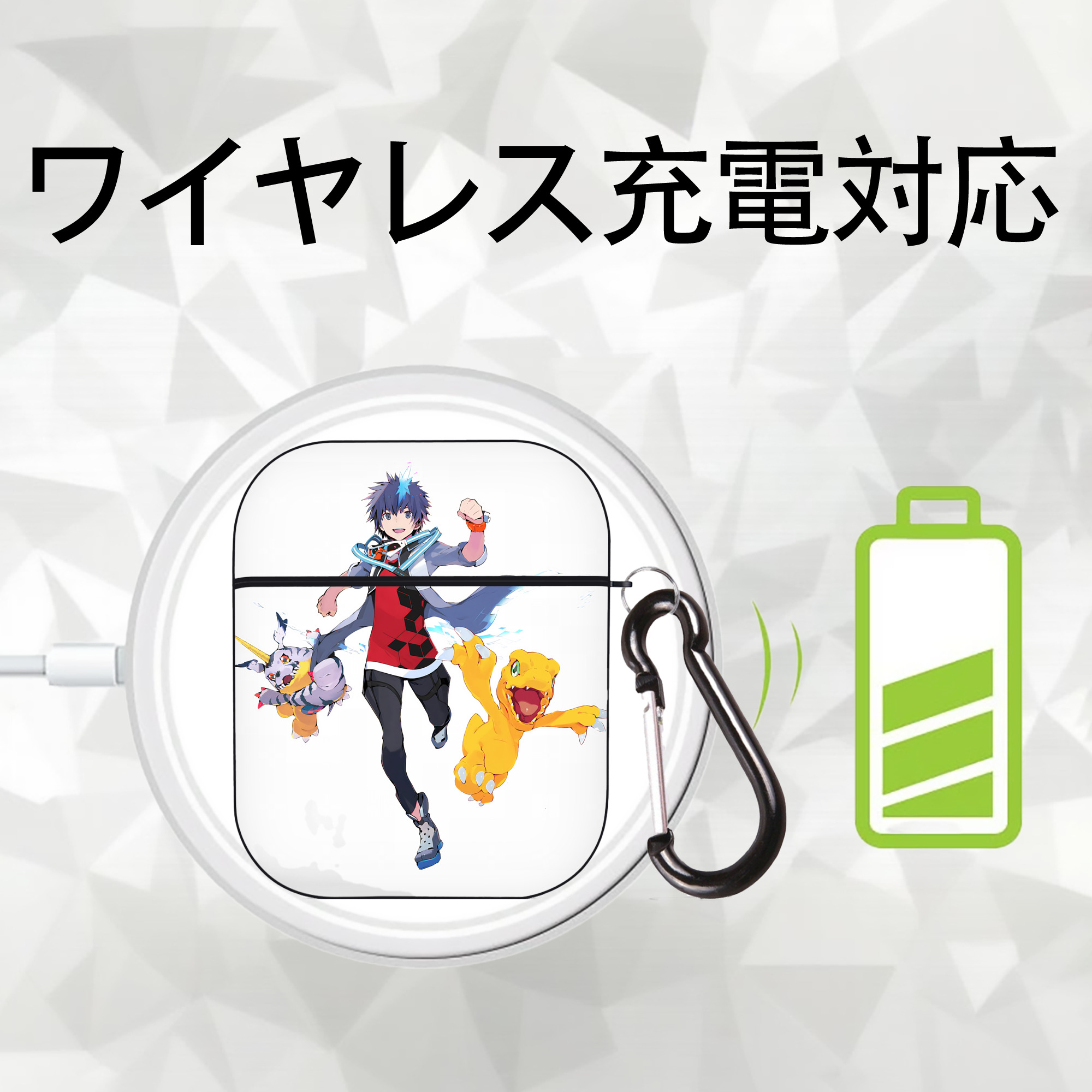 Digimon デジタルモンスター/デジモン AirPods 第2世代保護ケース ハードシェル ブラック 耐衝撃・防指紋・カラビナ付き