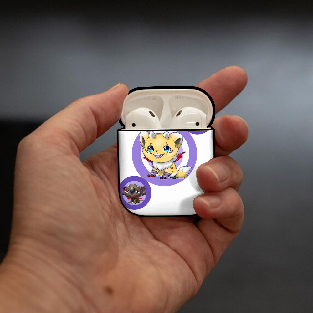 Digimon デジタルモンスター/デジモン AirPods 第2世代保護ケース ハードシェル ブラック 耐衝撃・防指紋・カラビナ付き