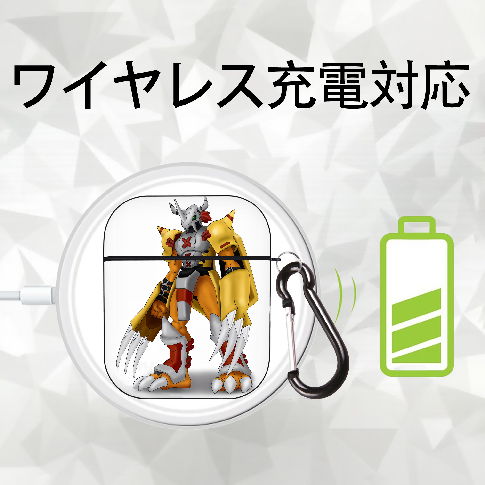 Digimon デジタルモンスター/デジモン AirPods 第2世代保護ケース ハードシェル ブラック 耐衝撃・防指紋・カラビナ付き
