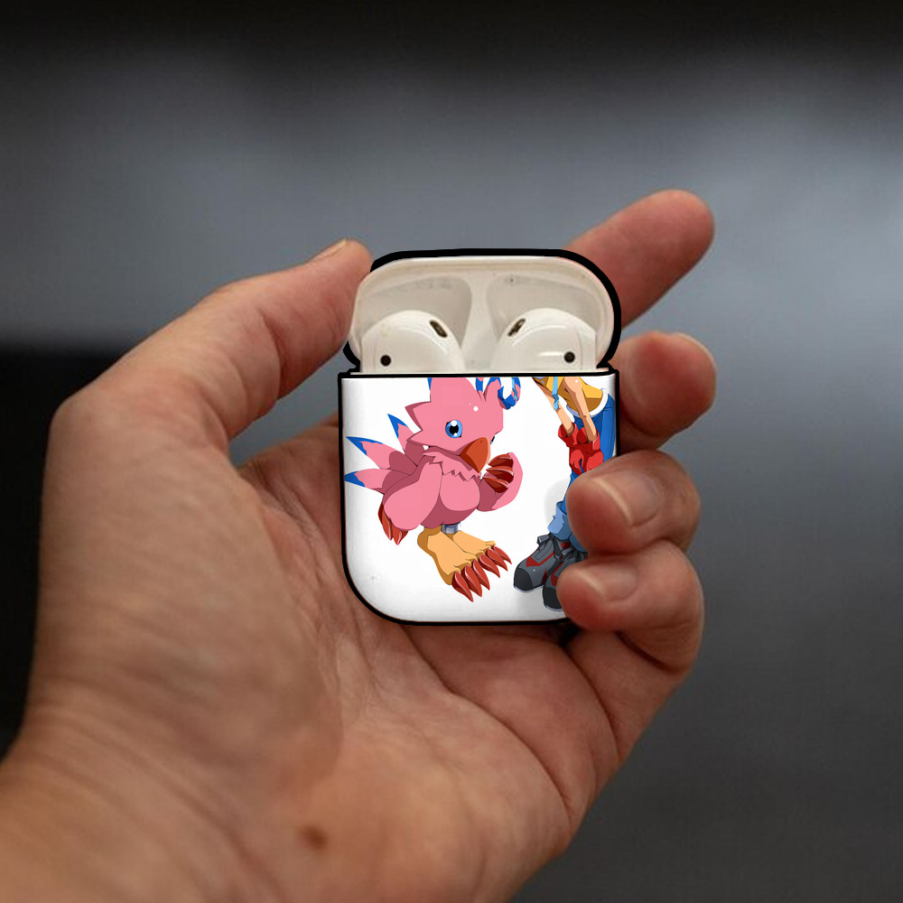 Digimon デジタルモンスター/デジモン AirPods 第2世代保護ケース ハードシェル ブラック 耐衝撃・防指紋・カラビナ付き
