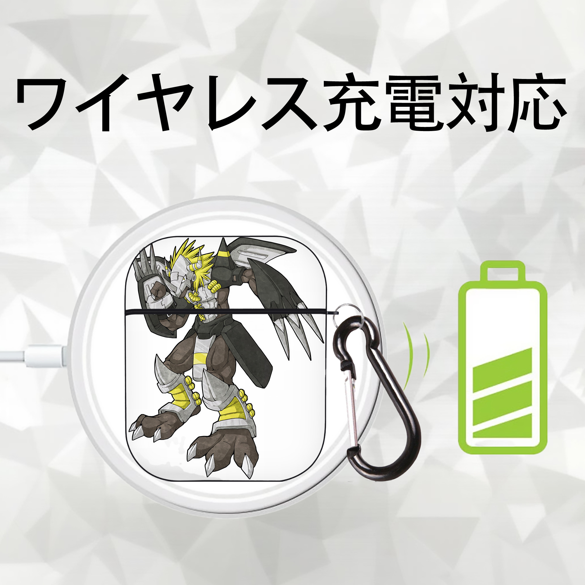 Digimon デジタルモンスター/デジモン AirPods 第2世代保護ケース ハードシェル ブラック 耐衝撃・防指紋・カラビナ付き