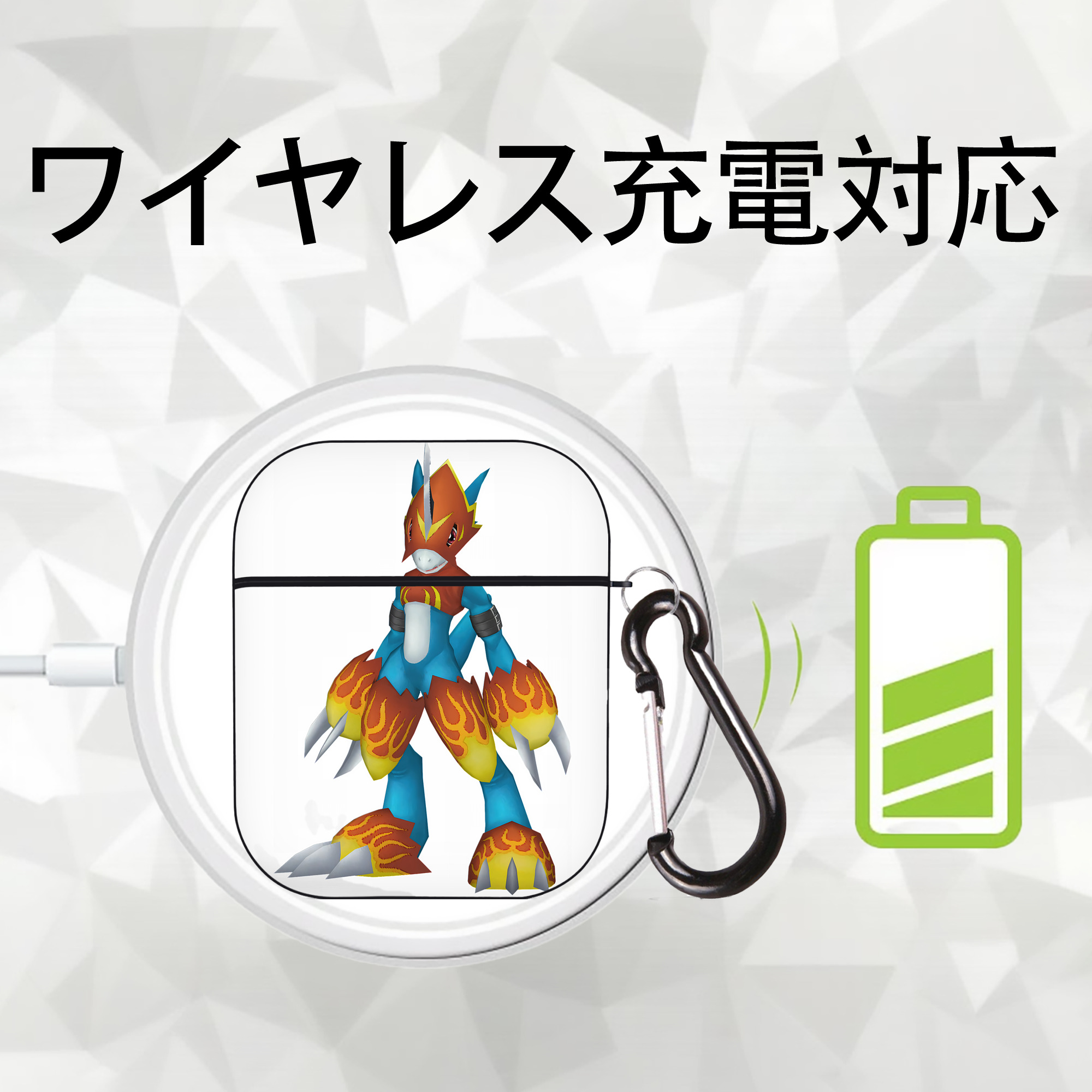 Digimon デジタルモンスター/デジモン AirPods 第2世代保護ケース ハードシェル ブラック 耐衝撃・防指紋・カラビナ付き