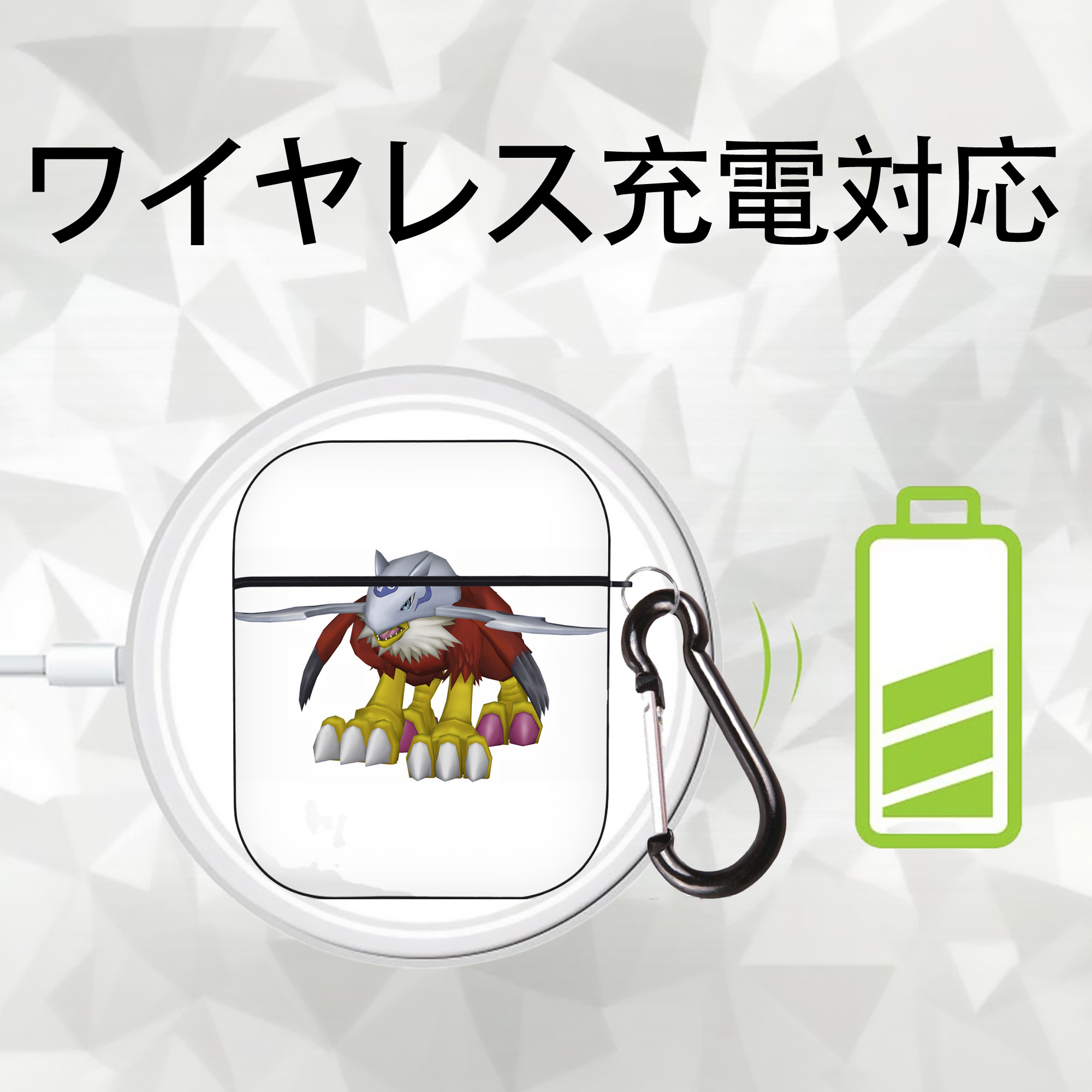 Digimon デジタルモンスター/デジモン AirPods 第2世代保護ケース ハードシェル ブラック 耐衝撃・防指紋・カラビナ付き