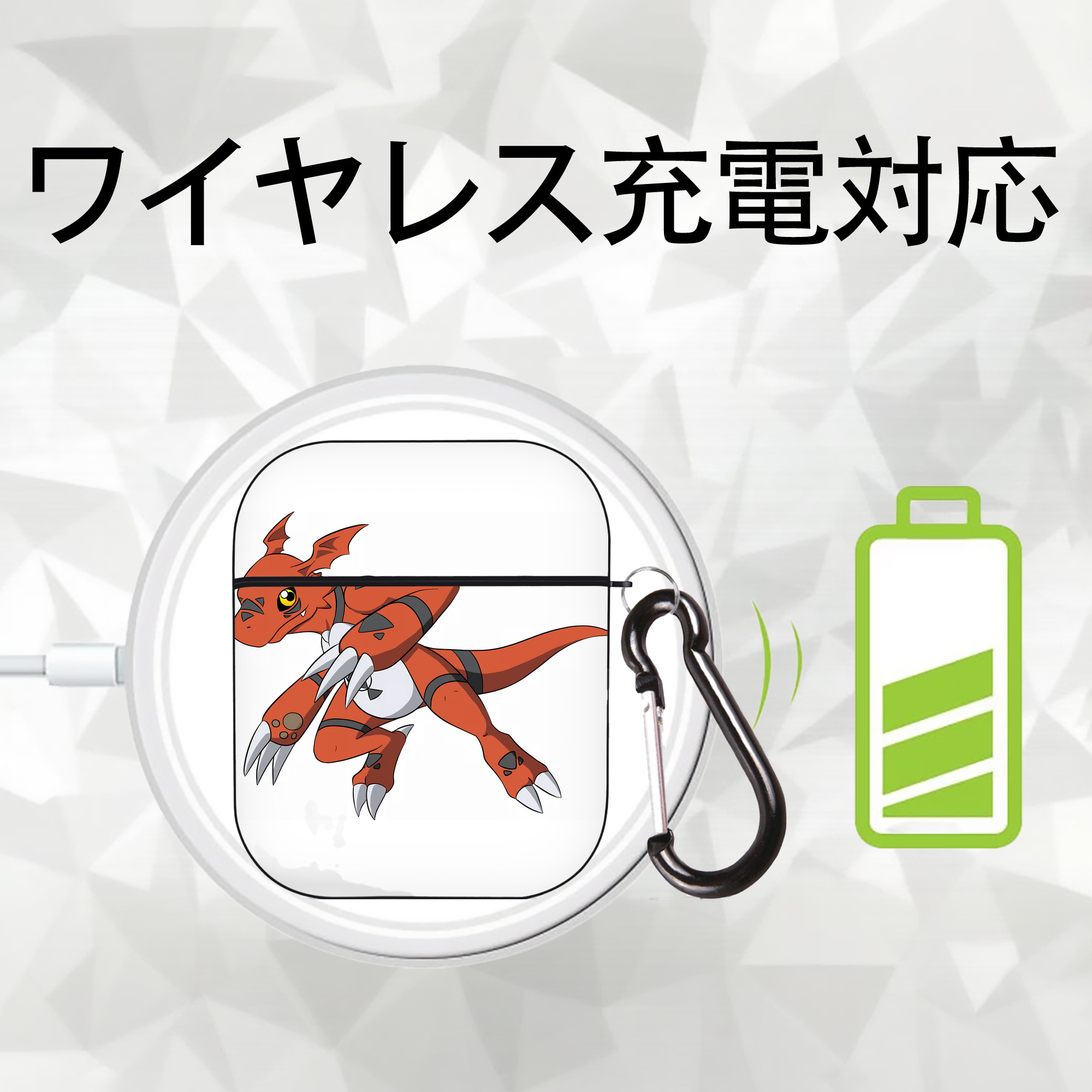 Digimon デジタルモンスター/デジモン AirPods 第2世代保護ケース ハードシェル ブラック 耐衝撃・防指紋・カラビナ付き