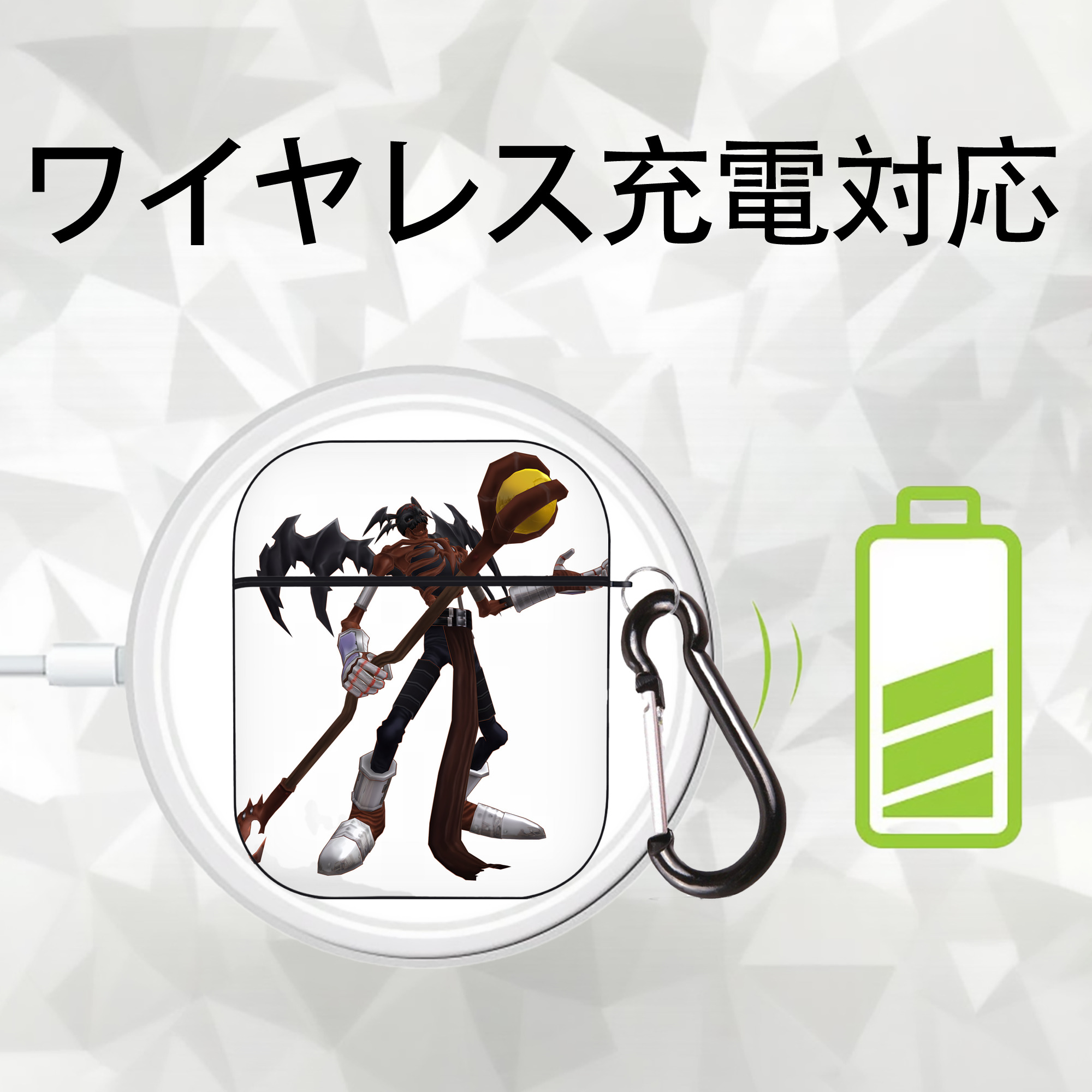 Digimon デジタルモンスター/デジモン AirPods 第2世代保護ケース ハードシェル ブラック 耐衝撃・防指紋・カラビナ付き