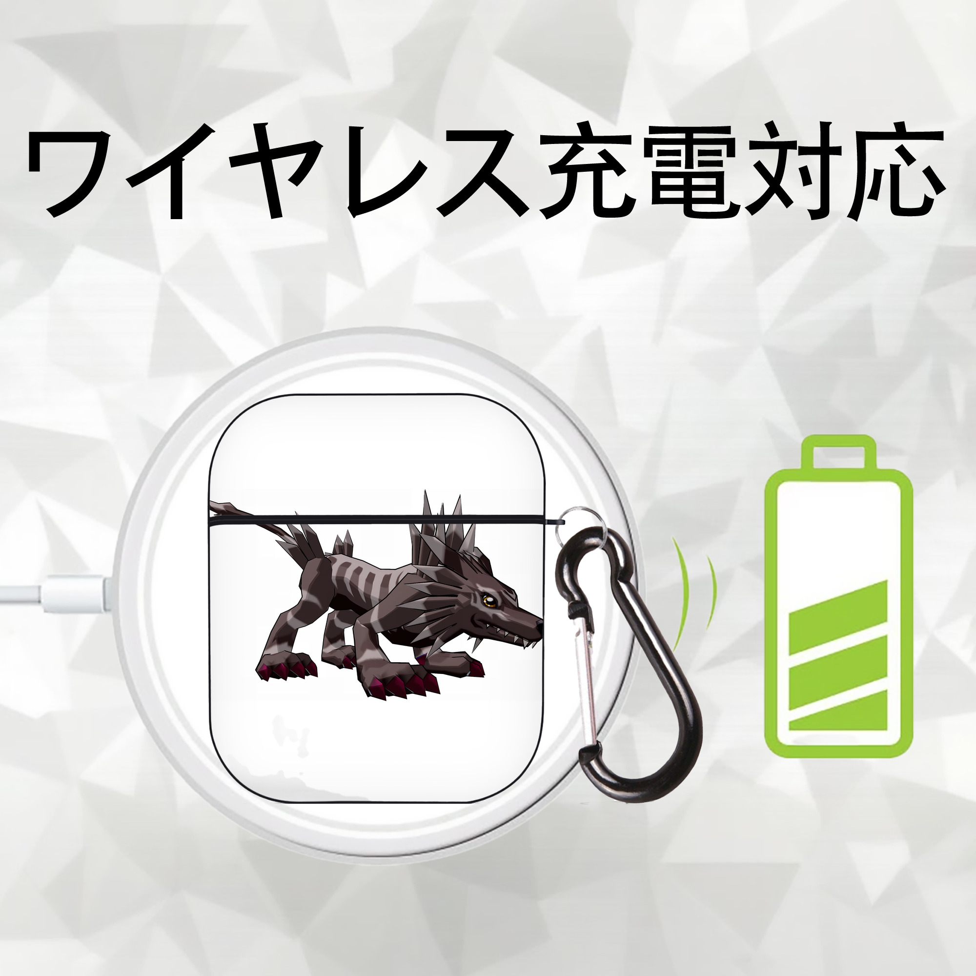 Digimon デジタルモンスター/デジモン AirPods 第2世代保護ケース ハードシェル ブラック 耐衝撃・防指紋・カラビナ付き