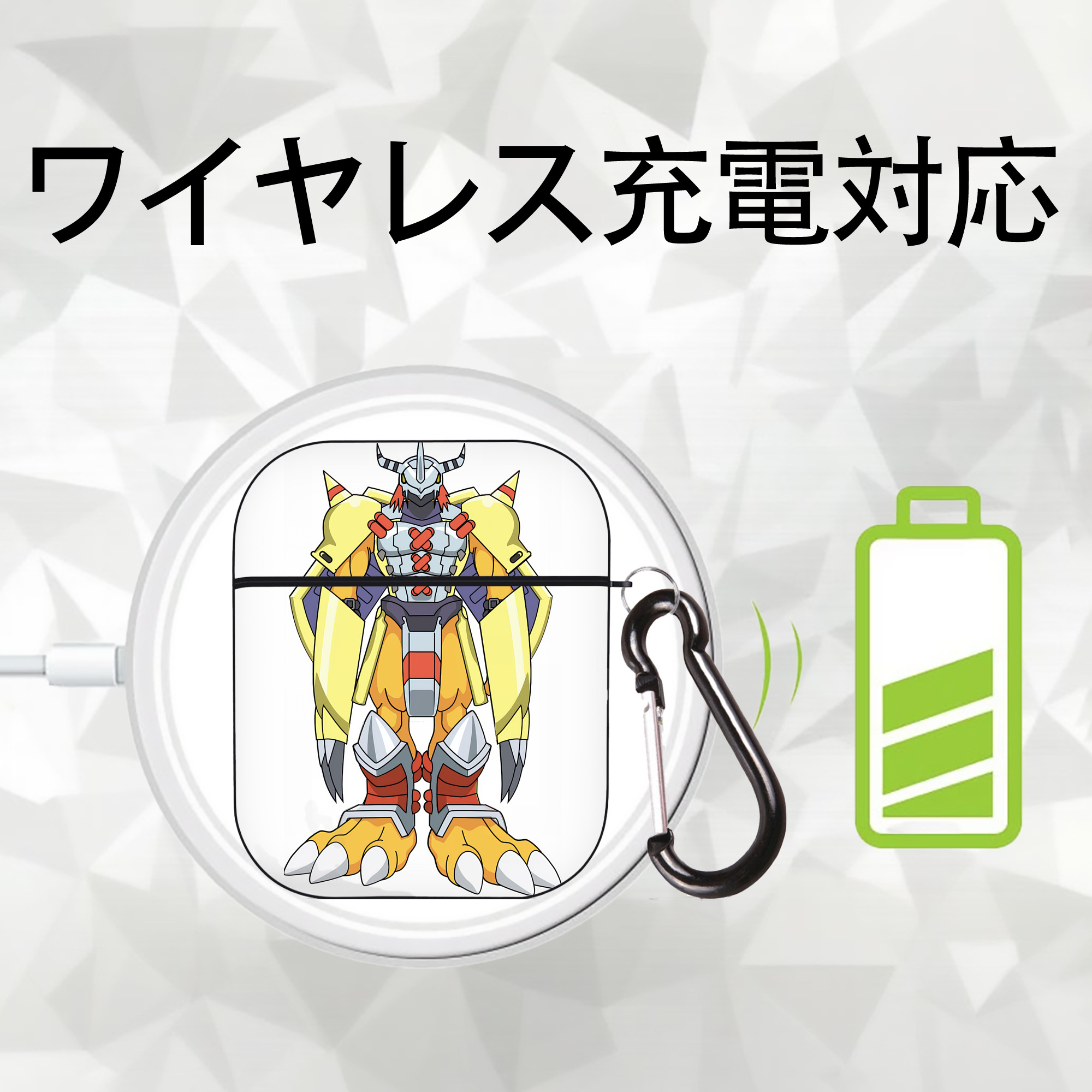 Digimon デジタルモンスター/デジモン AirPods 第2世代保護ケース ハードシェル ブラック 耐衝撃・防指紋・カラビナ付き