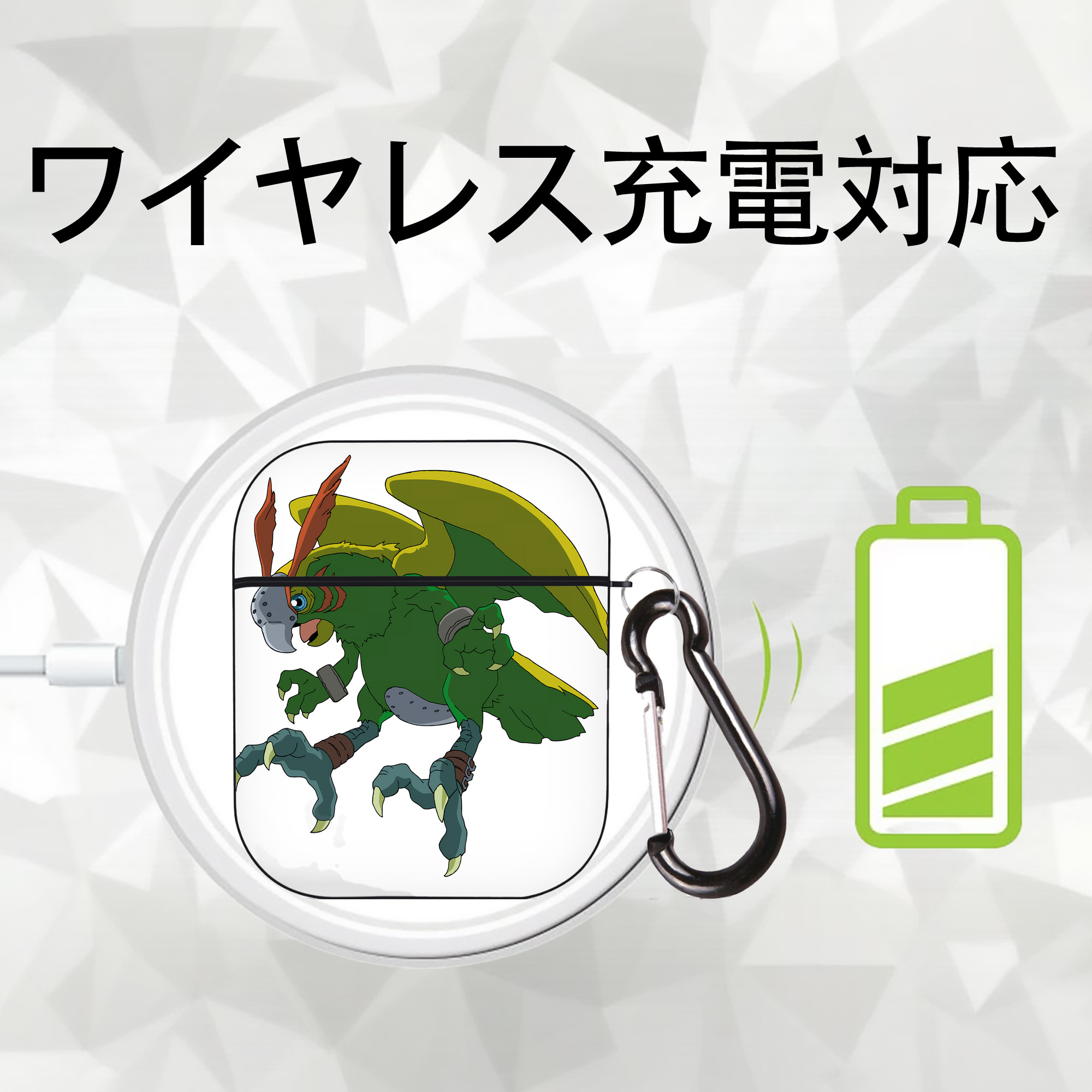 Digimon デジタルモンスター/デジモン AirPods 第2世代保護ケース ハードシェル ブラック 耐衝撃・防指紋・カラビナ付き