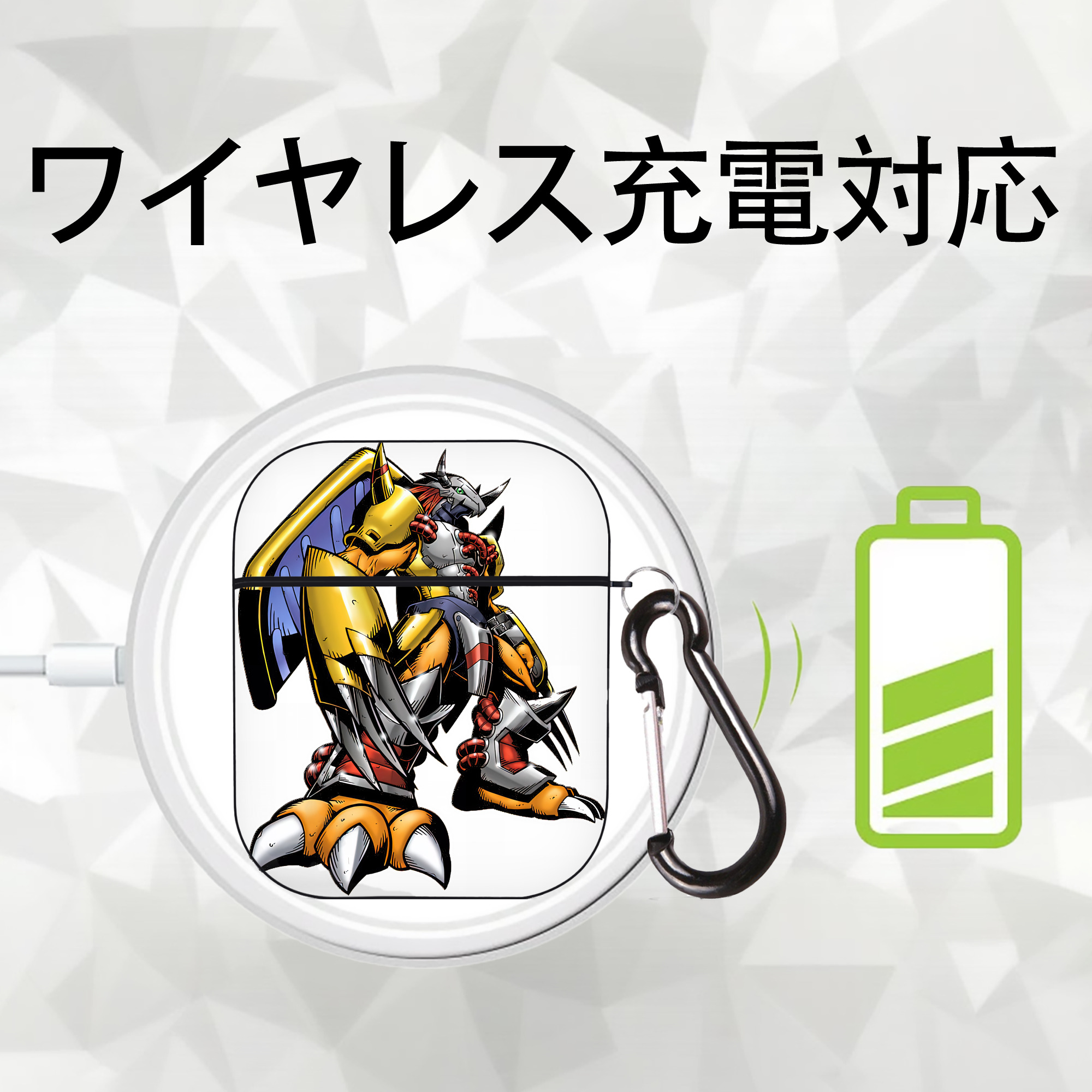 Digimon デジタルモンスター/デジモン AirPods 第2世代保護ケース ハードシェル ブラック 耐衝撃・防指紋・カラビナ付き