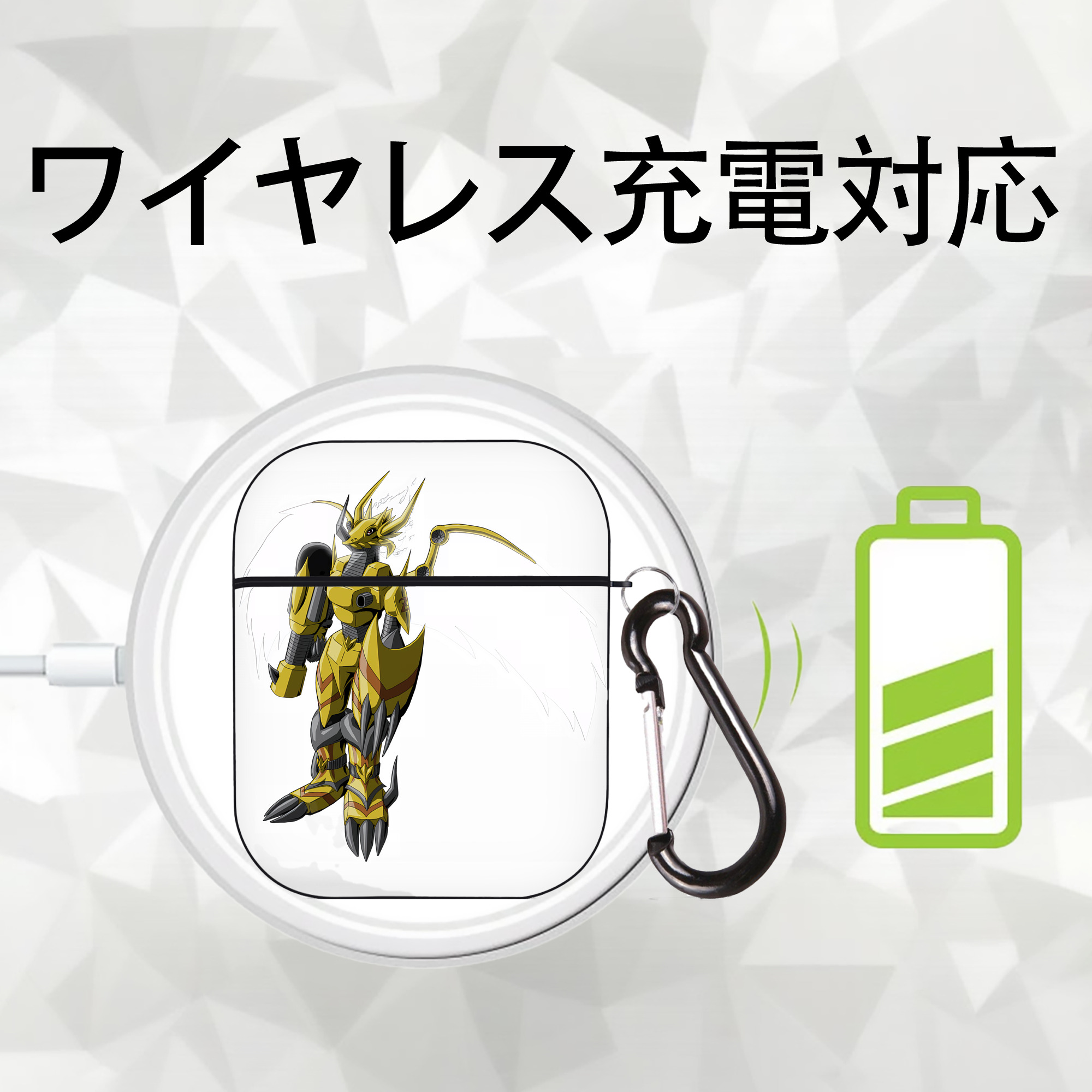 Digimon デジタルモンスター/デジモン AirPods 第2世代保護ケース ハードシェル ブラック 耐衝撃・防指紋・カラビナ付き