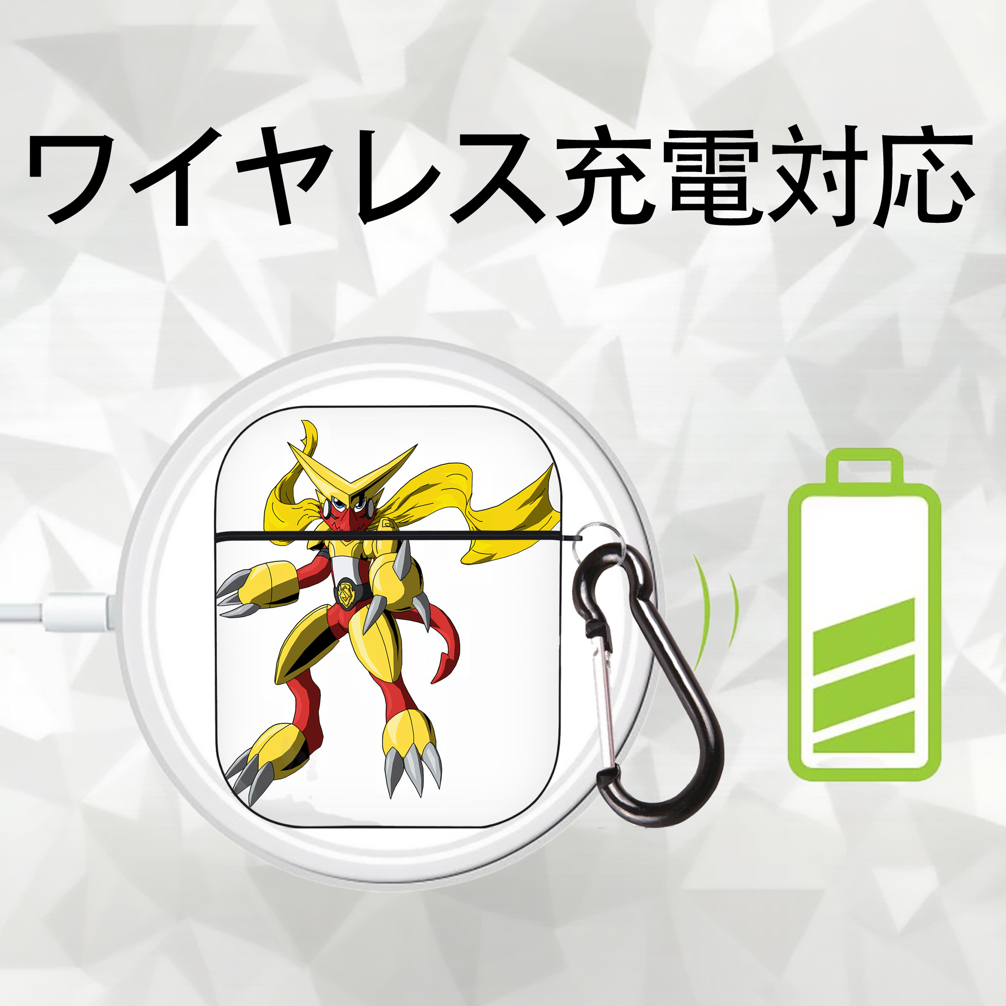 Digimon デジタルモンスター/デジモン AirPods 第2世代保護ケース ハードシェル ブラック 耐衝撃・防指紋・カラビナ付き
