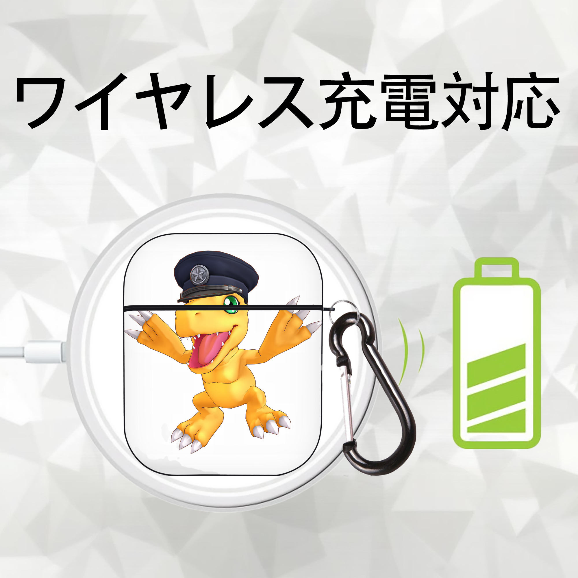 Digimon デジタルモンスター/デジモン AirPods 第2世代保護ケース ハードシェル ブラック 耐衝撃・防指紋・カラビナ付き