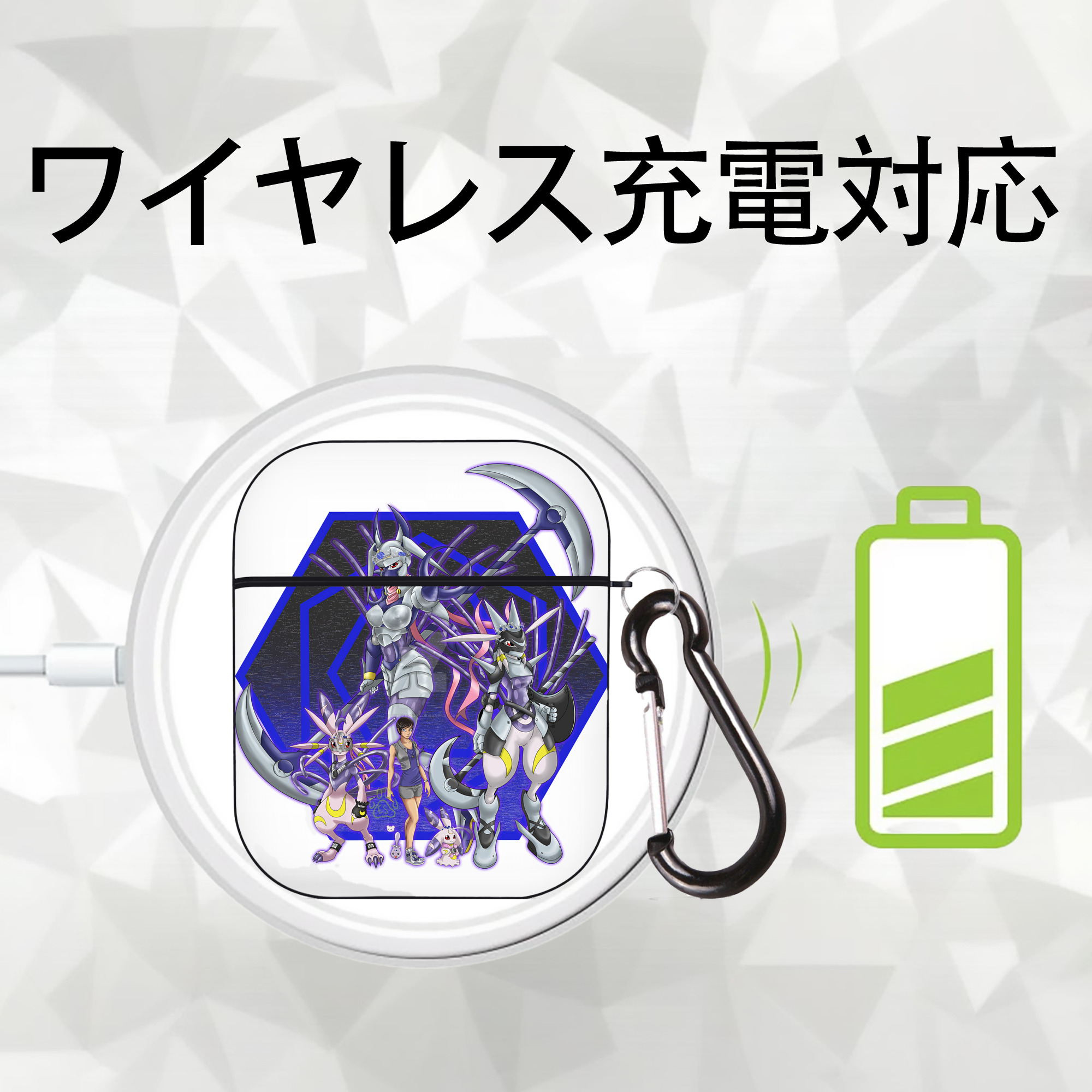 Digimon デジタルモンスター/デジモン AirPods 第2世代保護ケース ハードシェル ブラック 耐衝撃・防指紋・カラビナ付き
