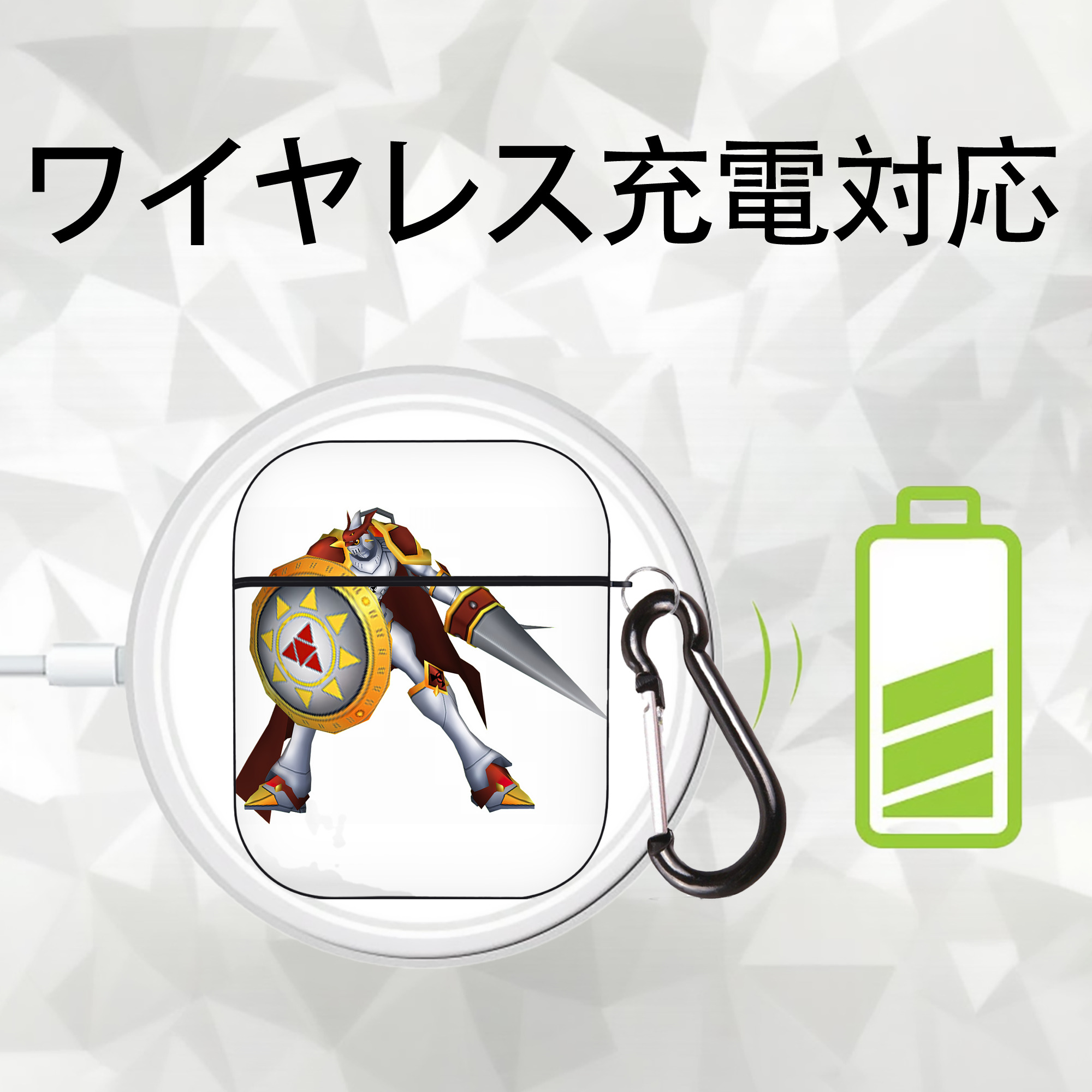 Digimon デジタルモンスター/デジモン AirPods 第2世代保護ケース ハードシェル ブラック 耐衝撃・防指紋・カラビナ付き