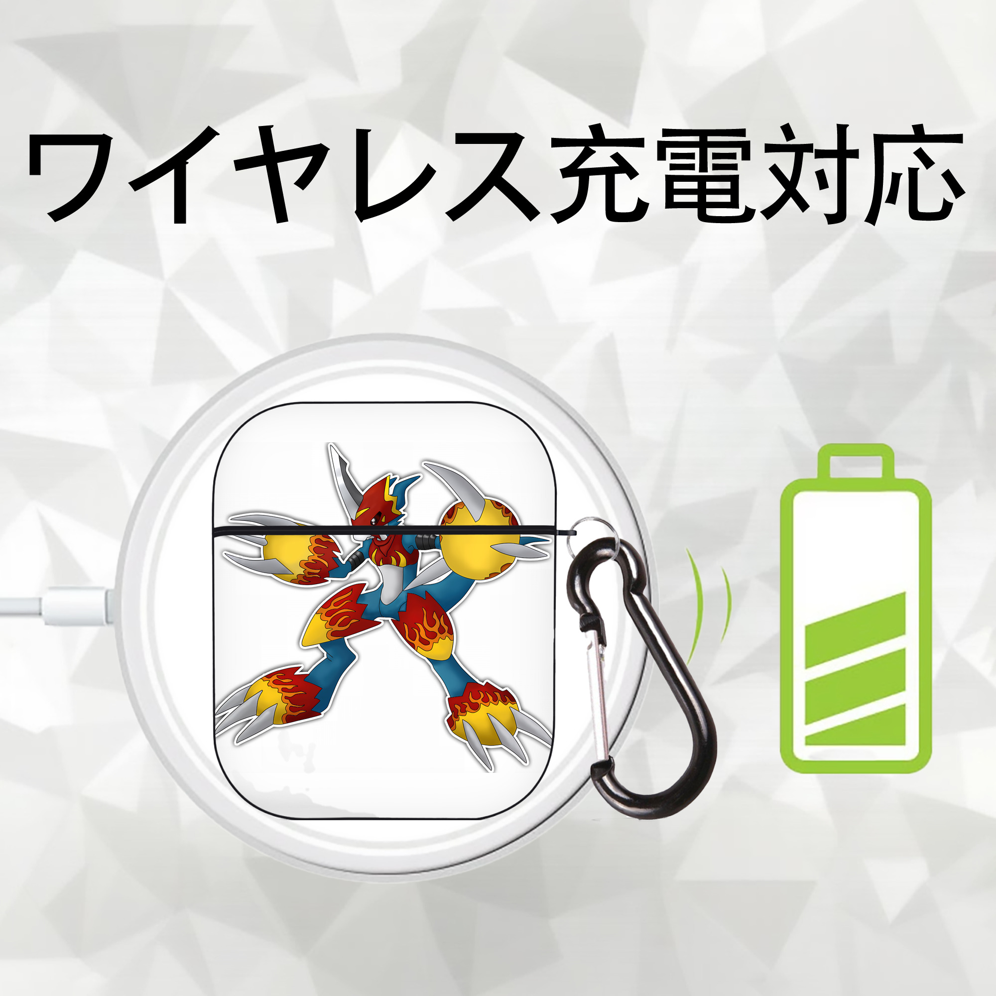 Digimon デジタルモンスター/デジモン AirPods 第2世代保護ケース ハードシェル ブラック 耐衝撃・防指紋・カラビナ付き